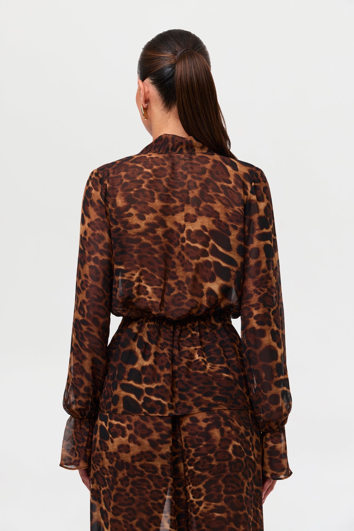 Leopard Chiffon Plunge Wrap Top