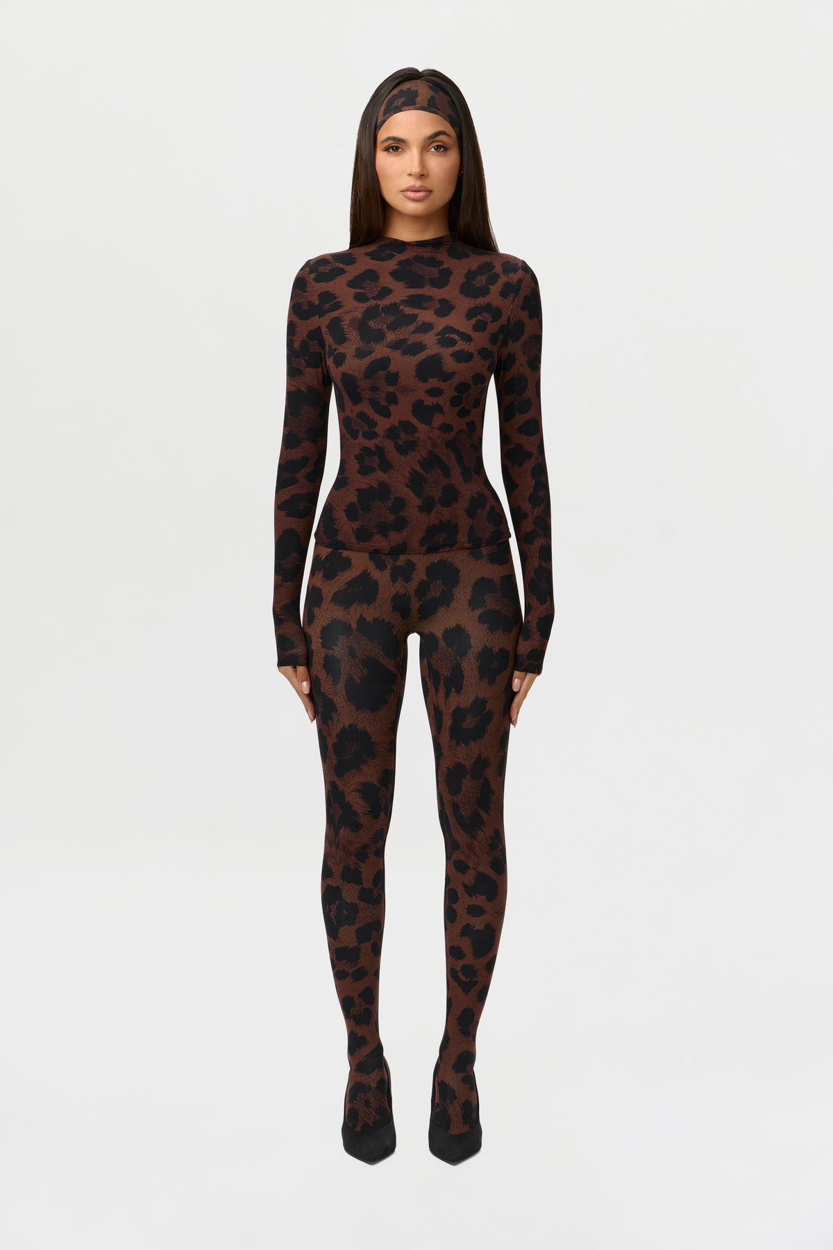 Dark Leopard Naked Print Mock Neck Top