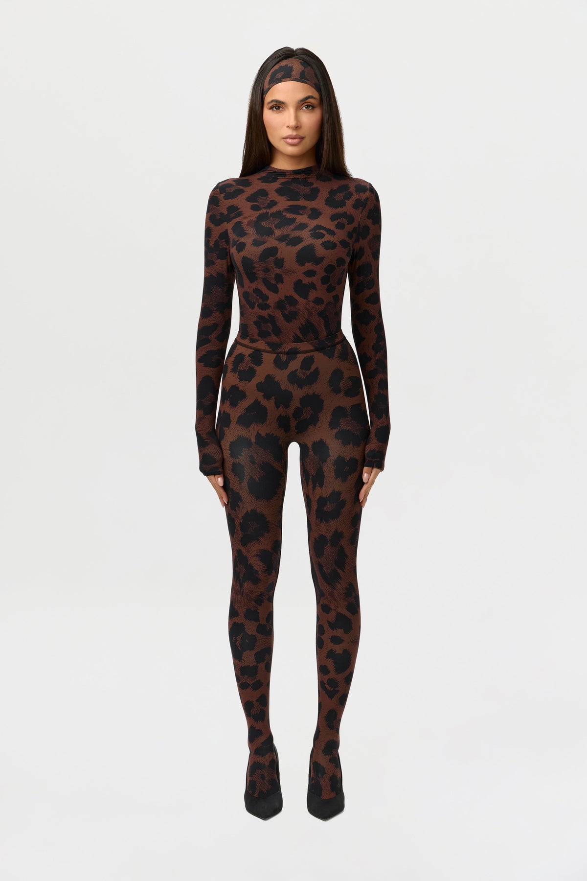 Dark Leopard Naked Print Mock Neck Top