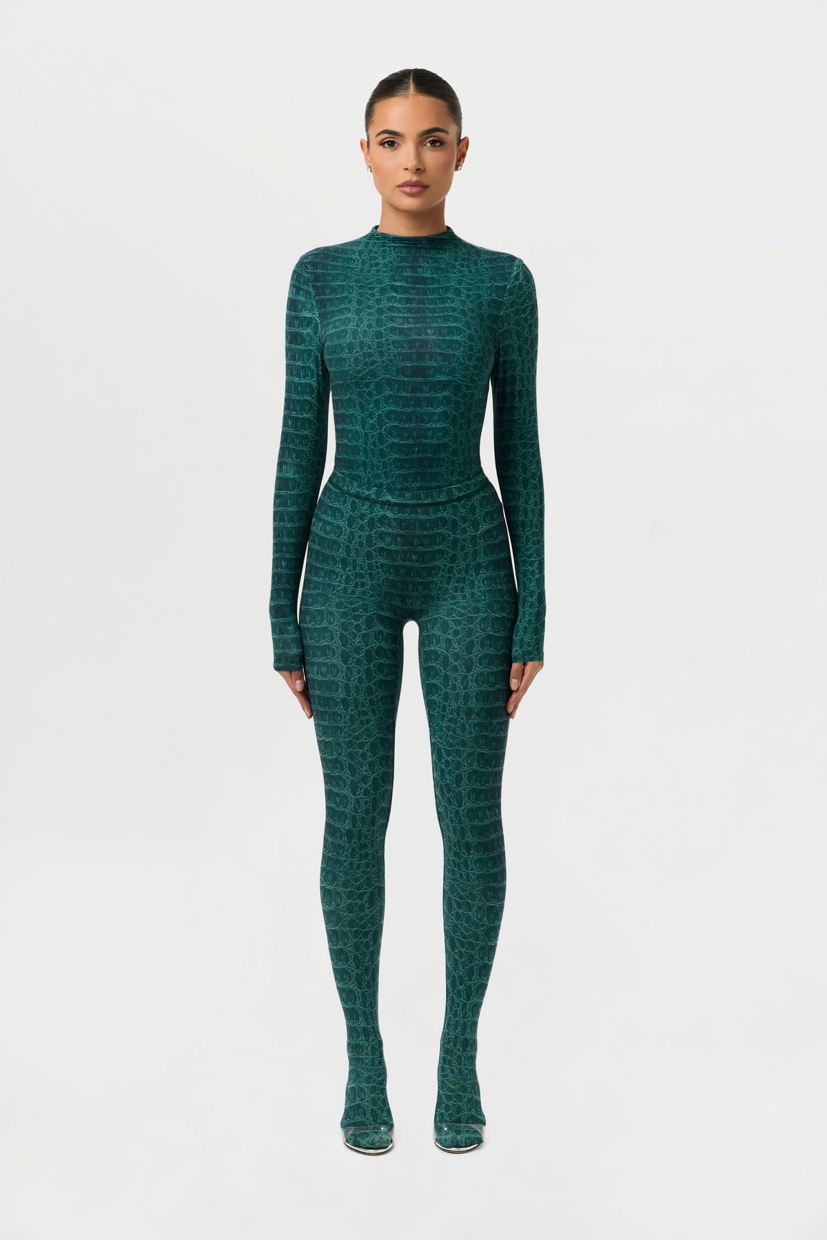 Emerald Croc Naked Print Tights
