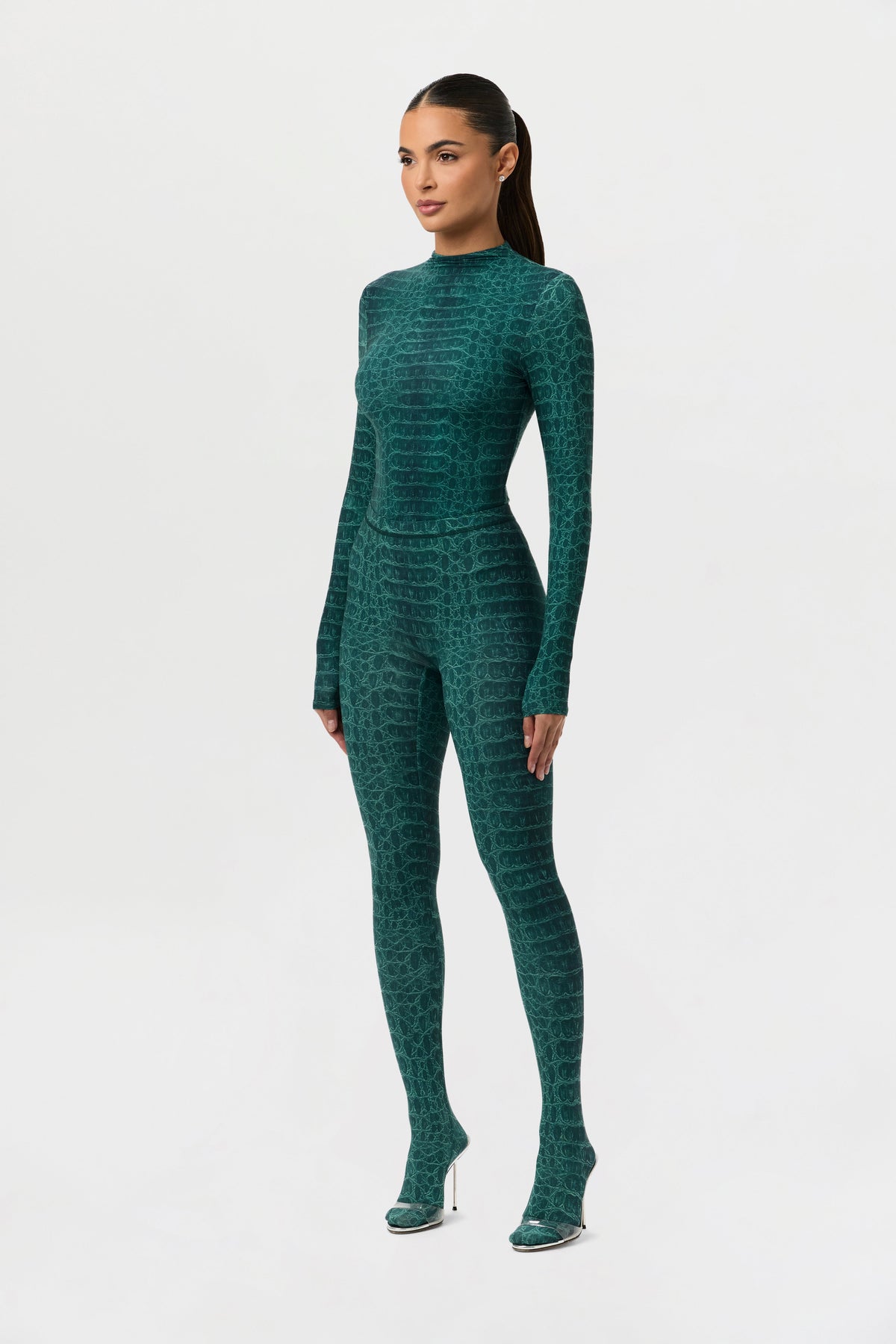 Emerald Croc Naked Print Tights
