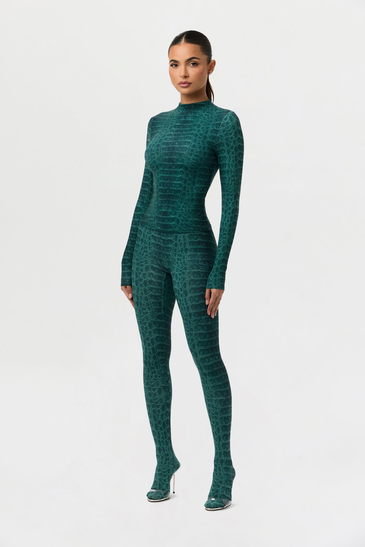 Emerald Croc Naked Print Tights