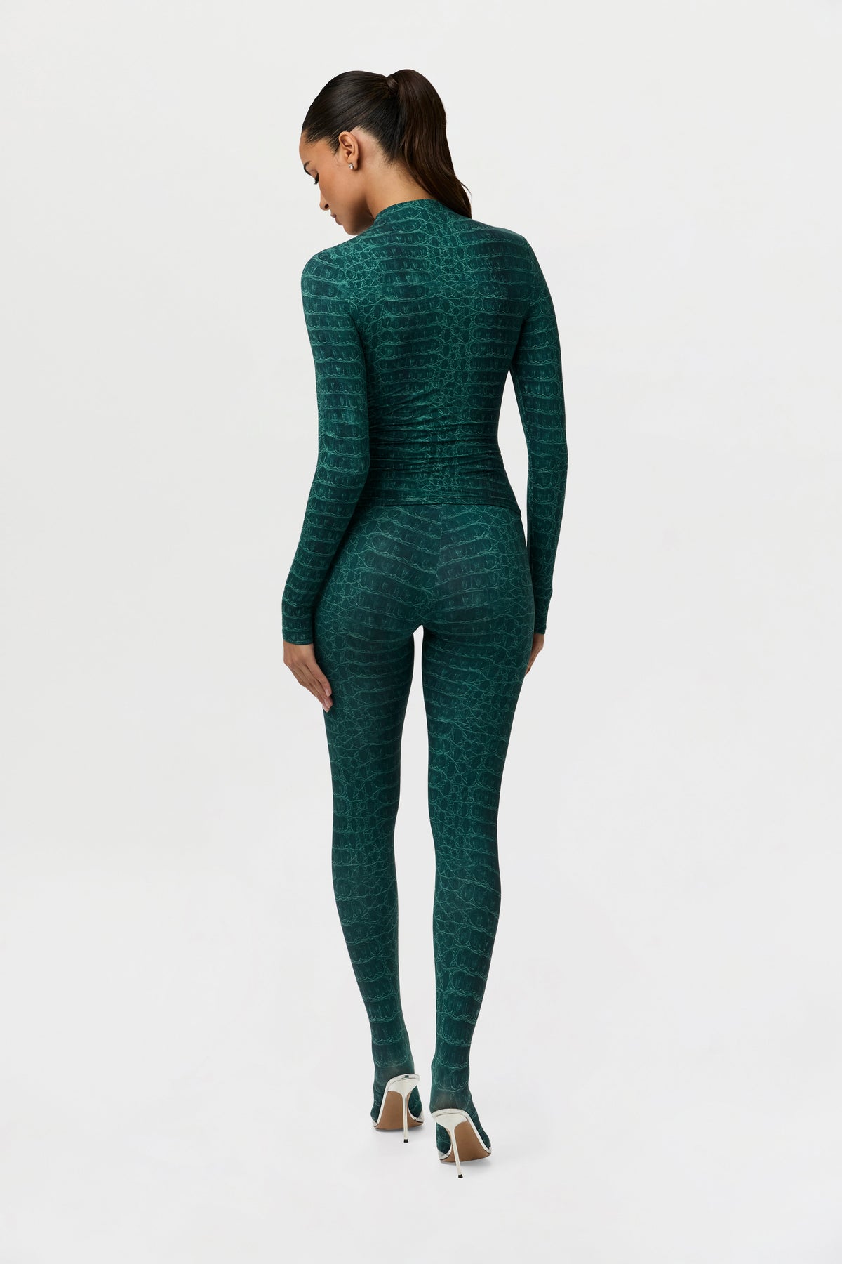 Emerald Croc Naked Print Mock Neck Top