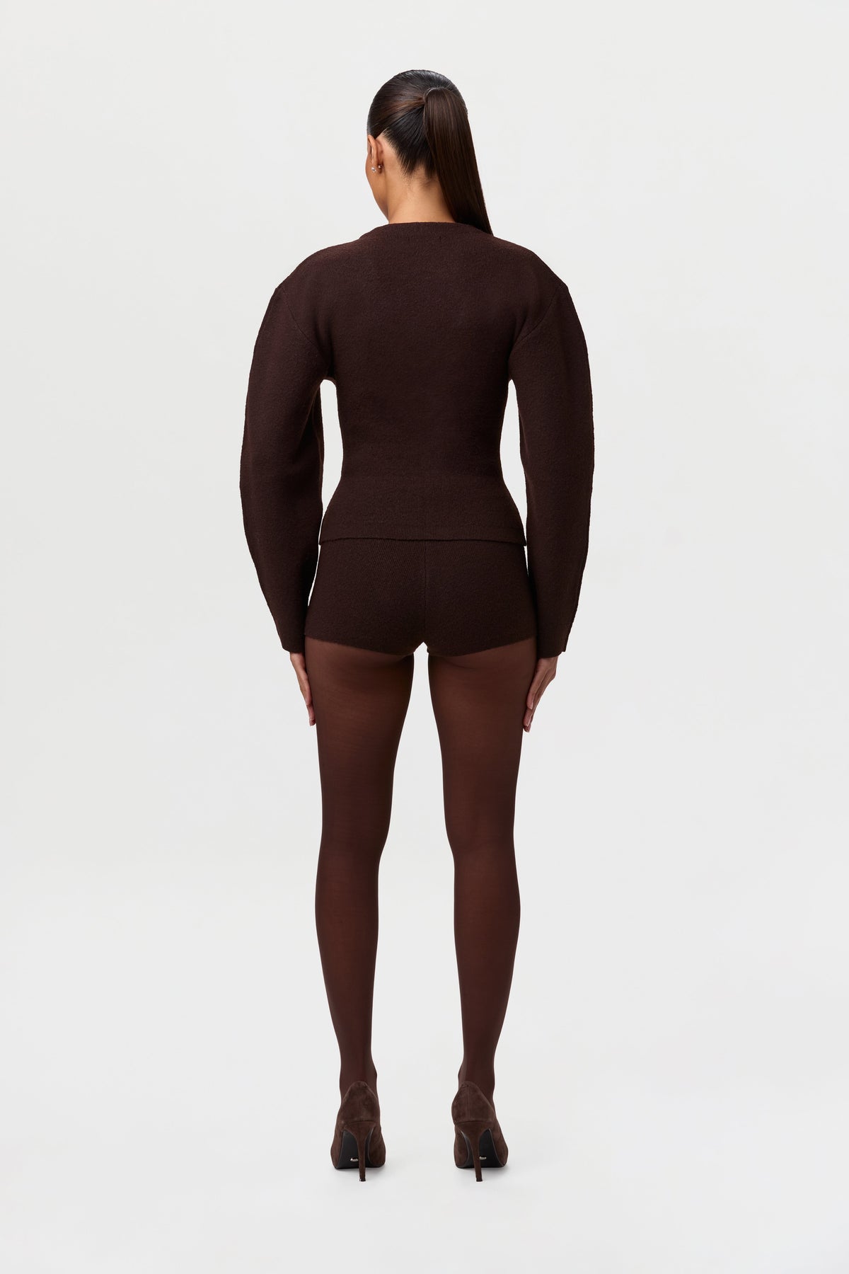 Dark Chocolate Knit Long Sleeve V-Neck Cardigan