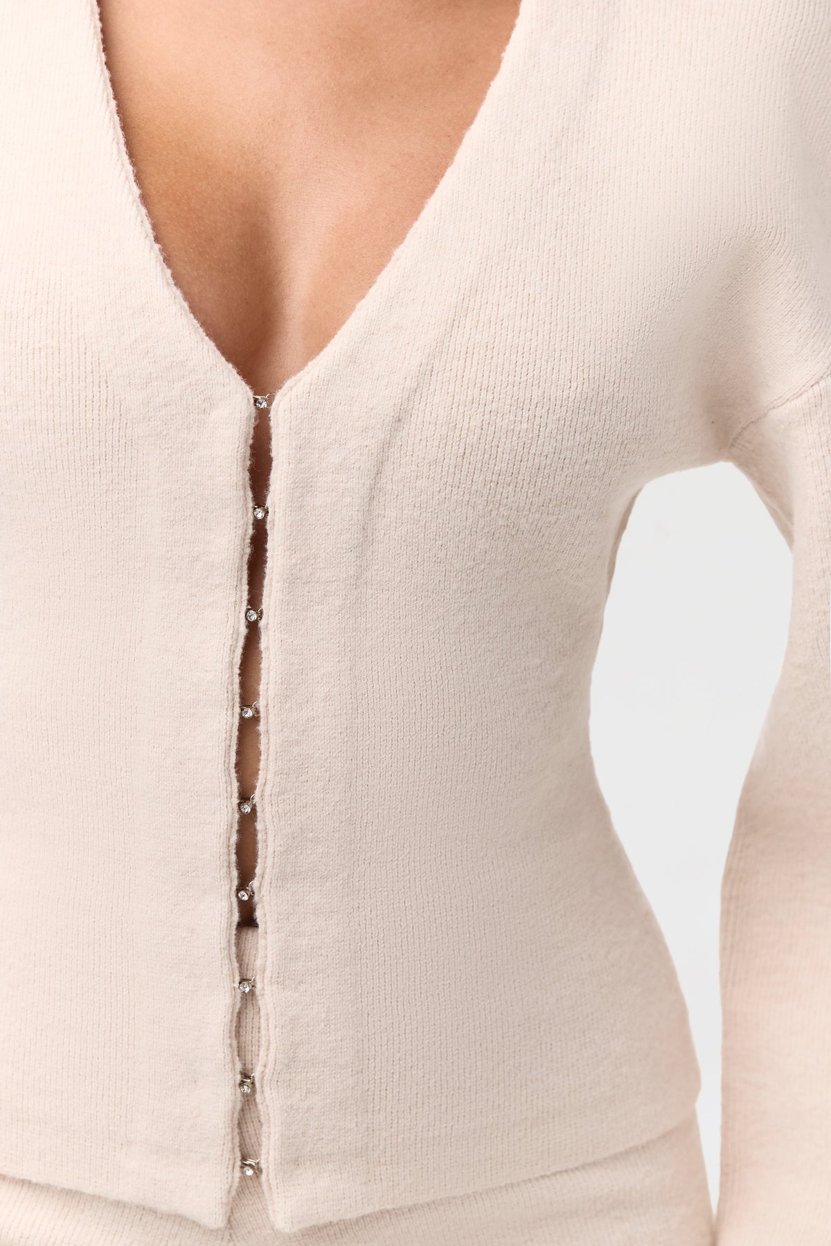 Bone Knit Long Sleeve V-Neck Cardigan