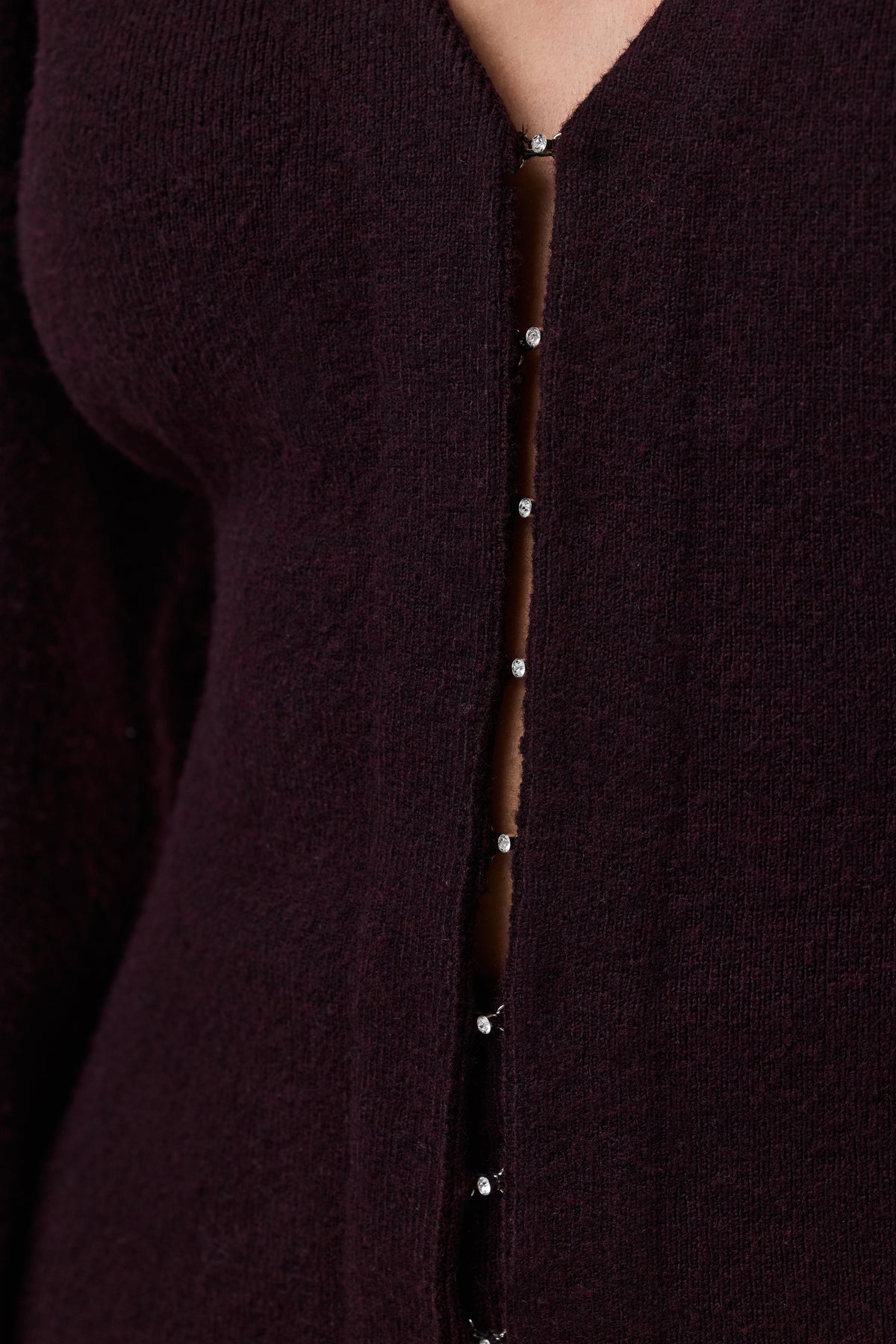 Dark Plum Knit Long Sleeve V-Neck Cardigan