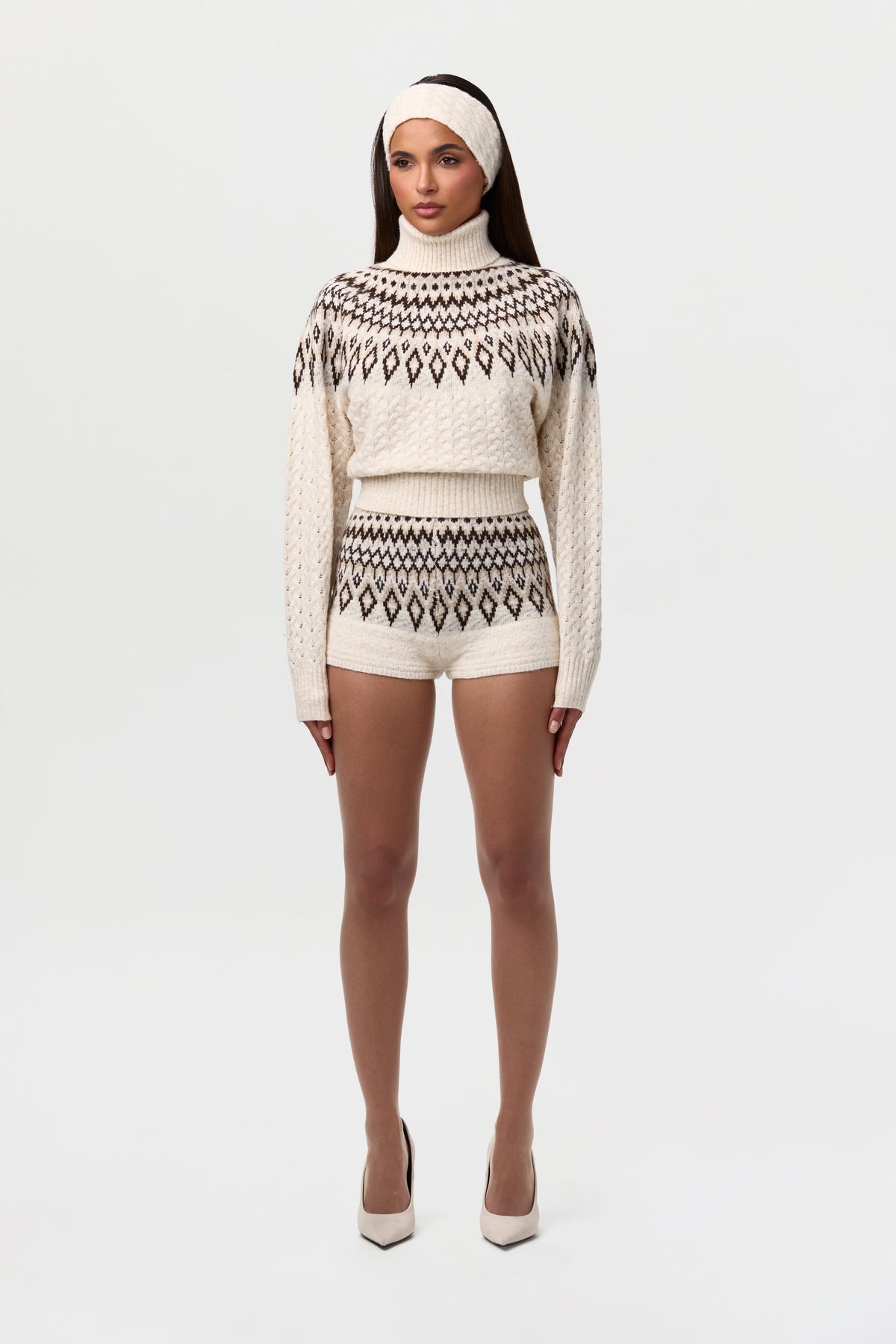 Bone Knit Turtleneck Fair Isle Sweater