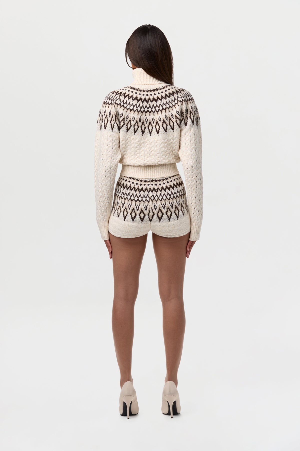 Bone Knit Turtleneck Fair Isle Sweater