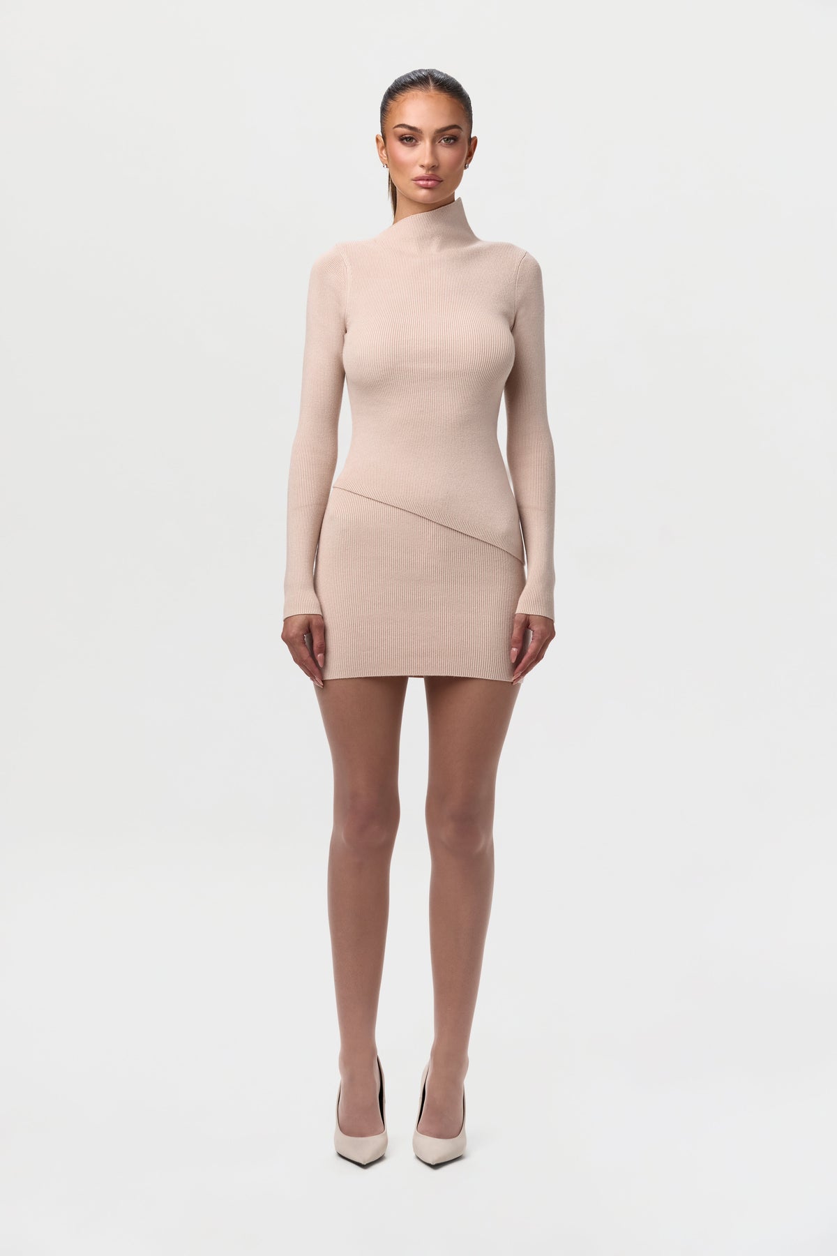 Taupe Ribbed-Knit Asymmetric Top