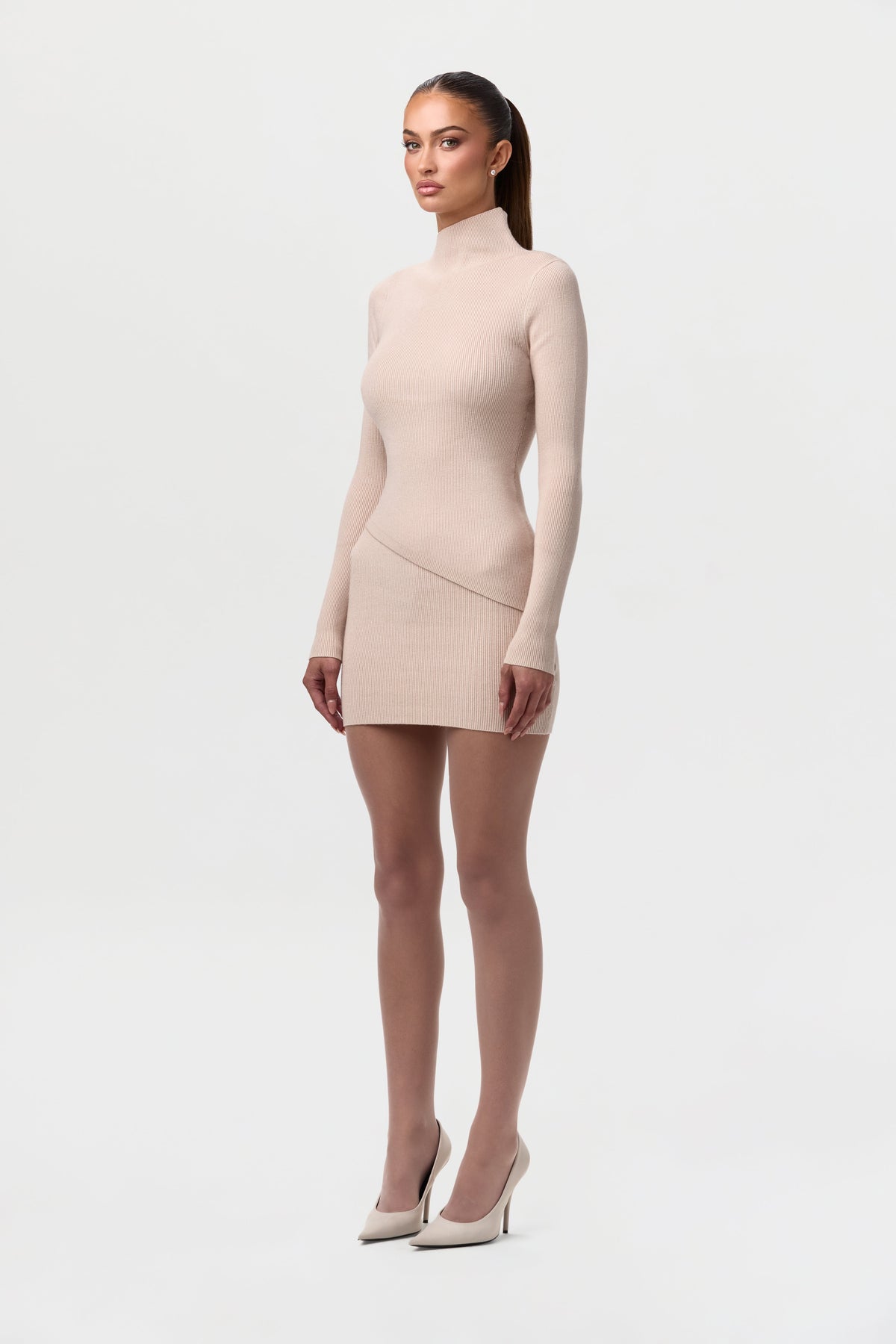 Taupe Ribbed-Knit Asymmetric Top