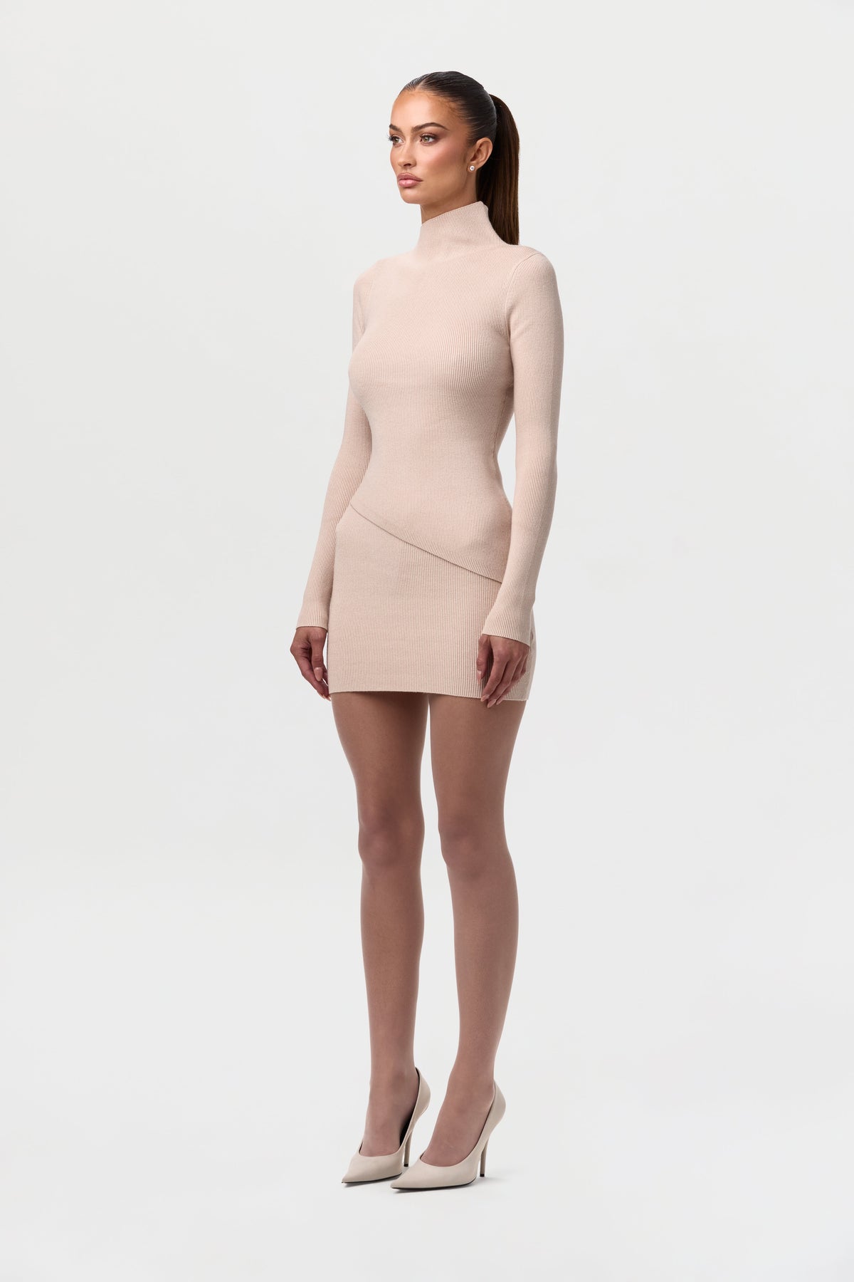 Taupe Ribbed-Knit Asymmetric Top