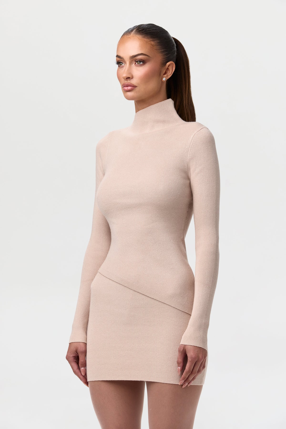 Taupe Ribbed-Knit Asymmetric Top