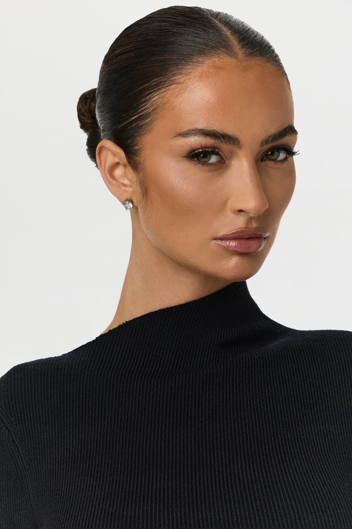 Black Ribbed-Knit Asymmetric Top