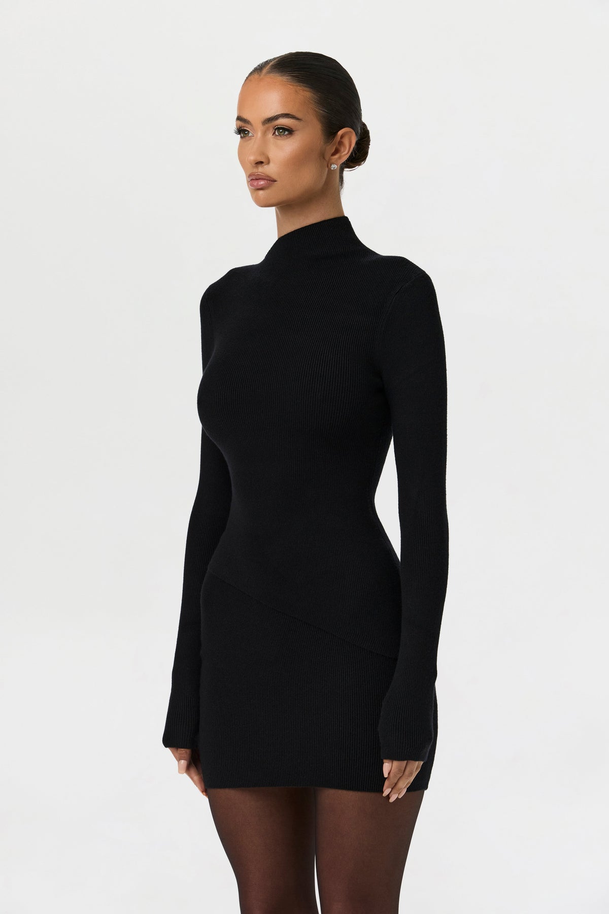 Black Ribbed-Knit Mini Skirt