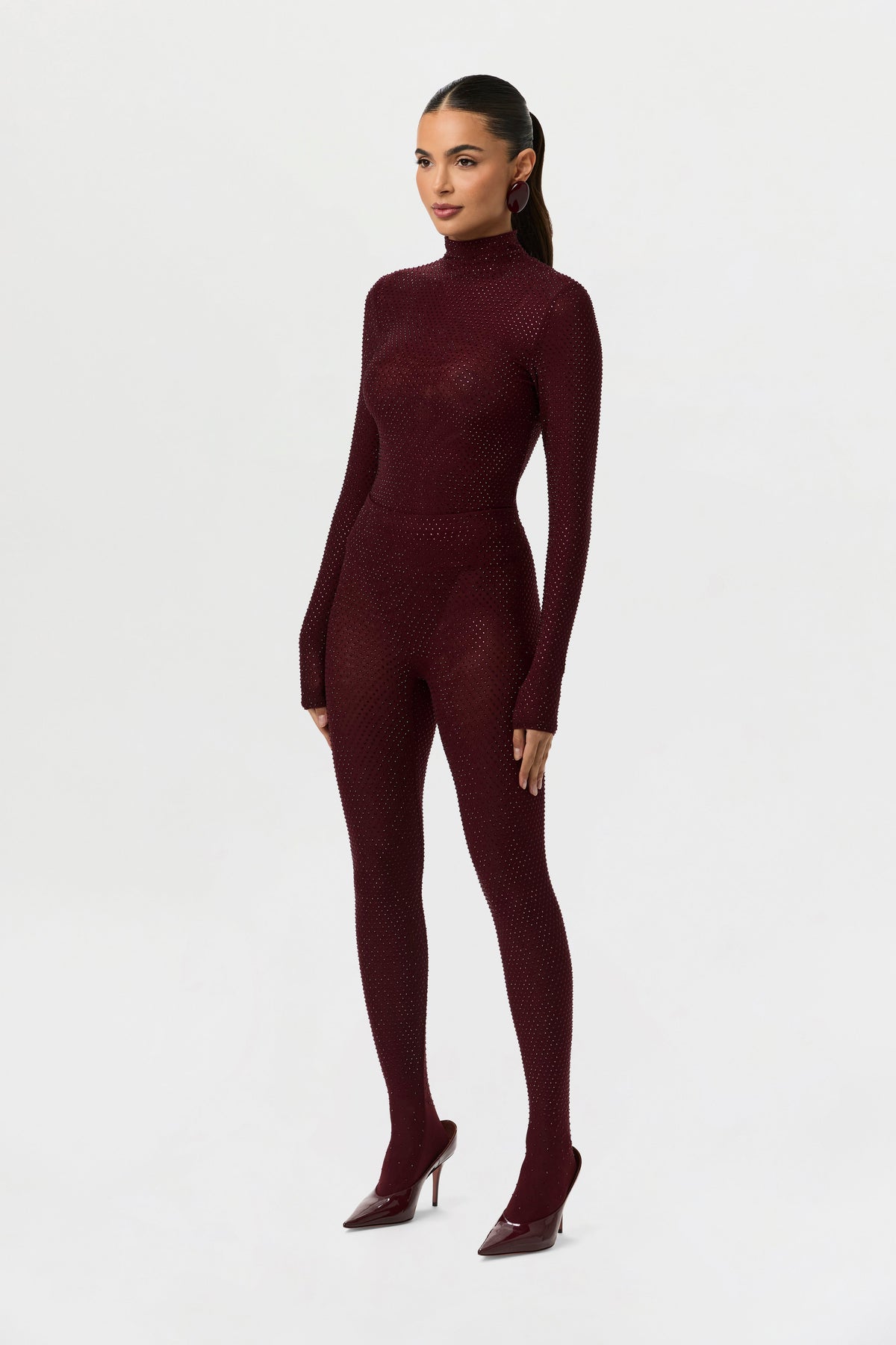 Dark Plum Crystal Closed Toe Leggings
