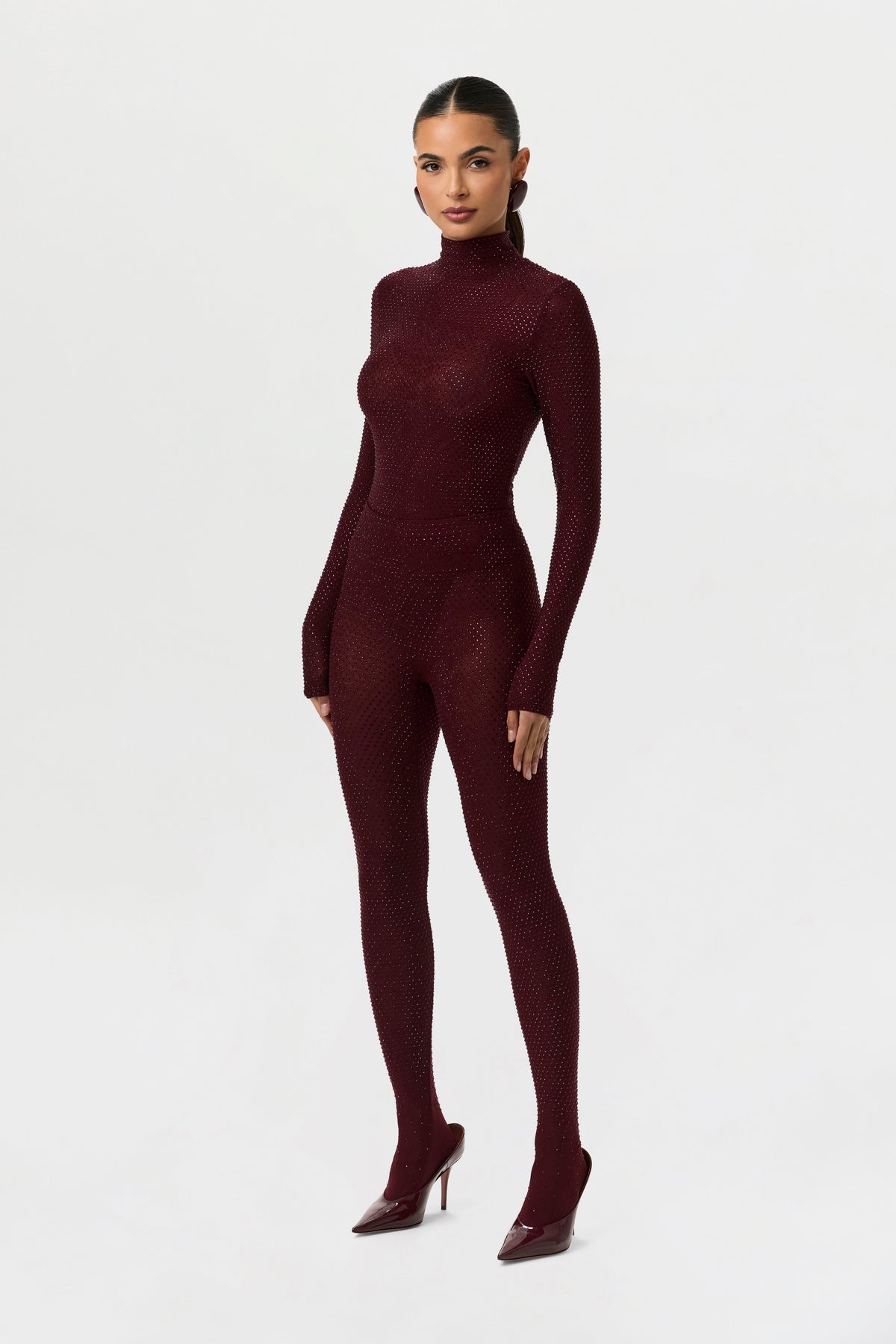 Dark Plum Crystal Closed Toe Leggings