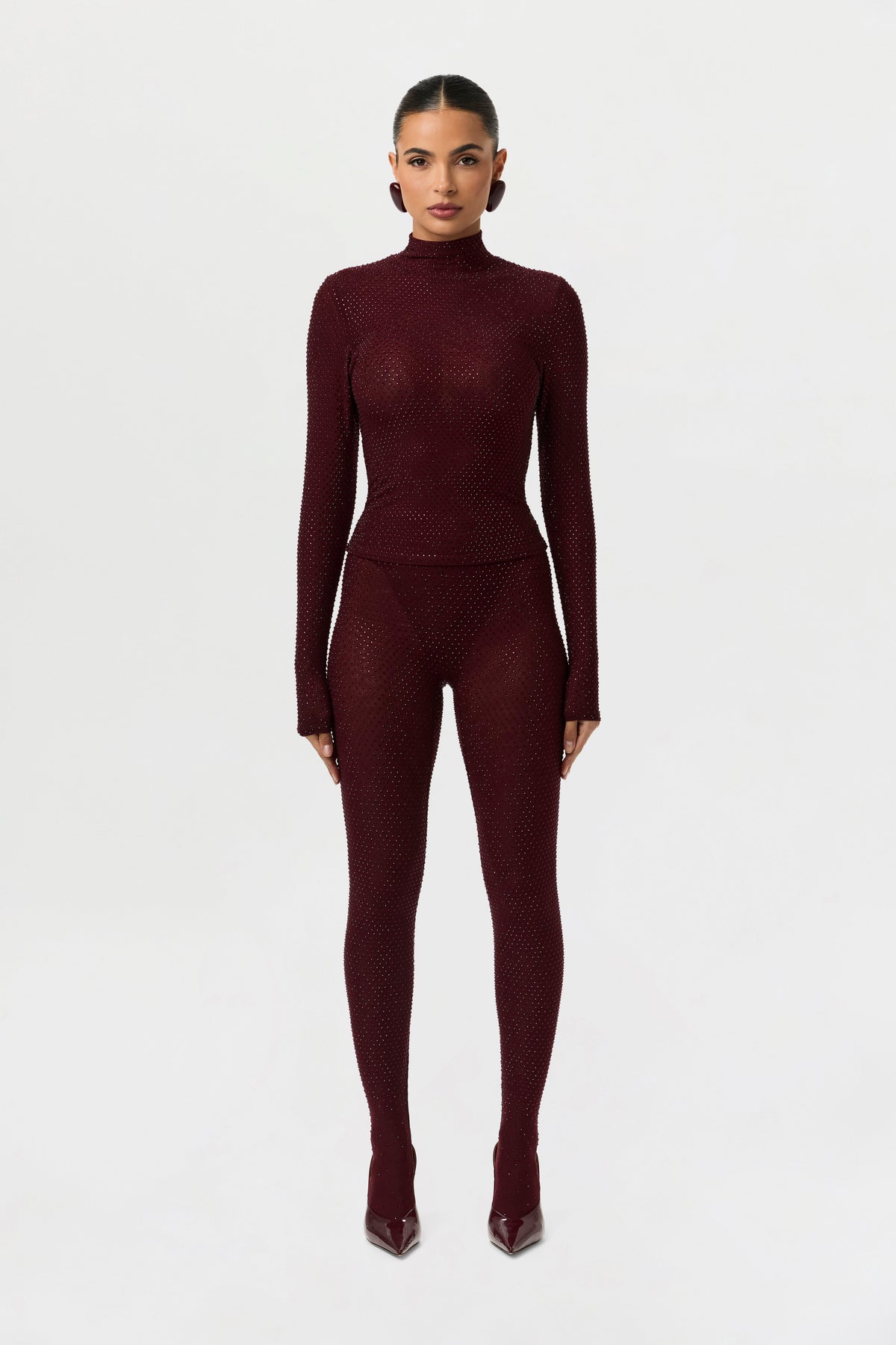 Dark Plum Crystal Closed Toe Leggings