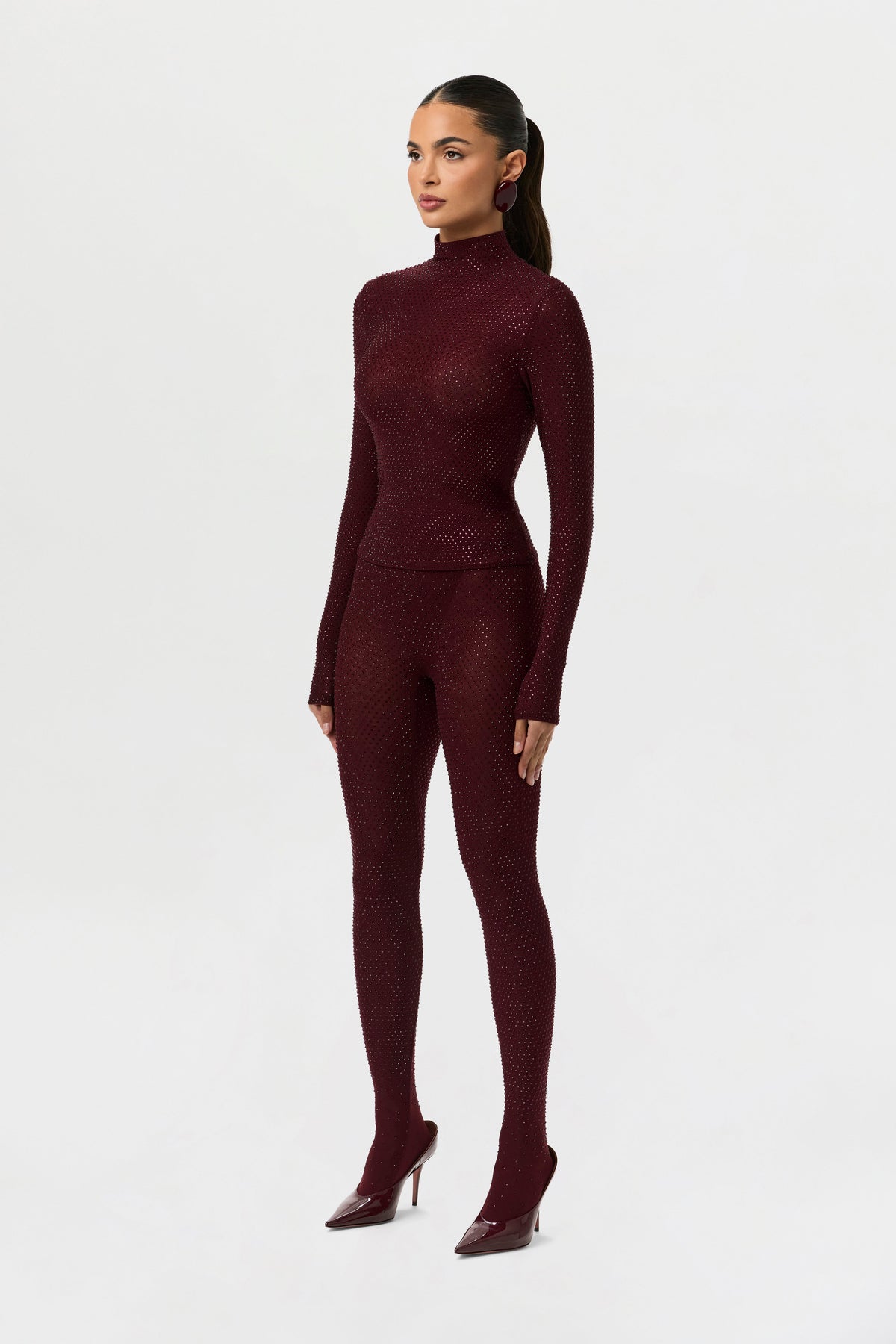 Dark Plum Crystal Closed Toe Leggings