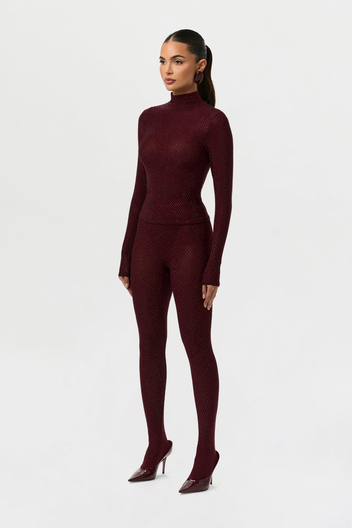 Dark Plum Crystal Closed Toe Leggings