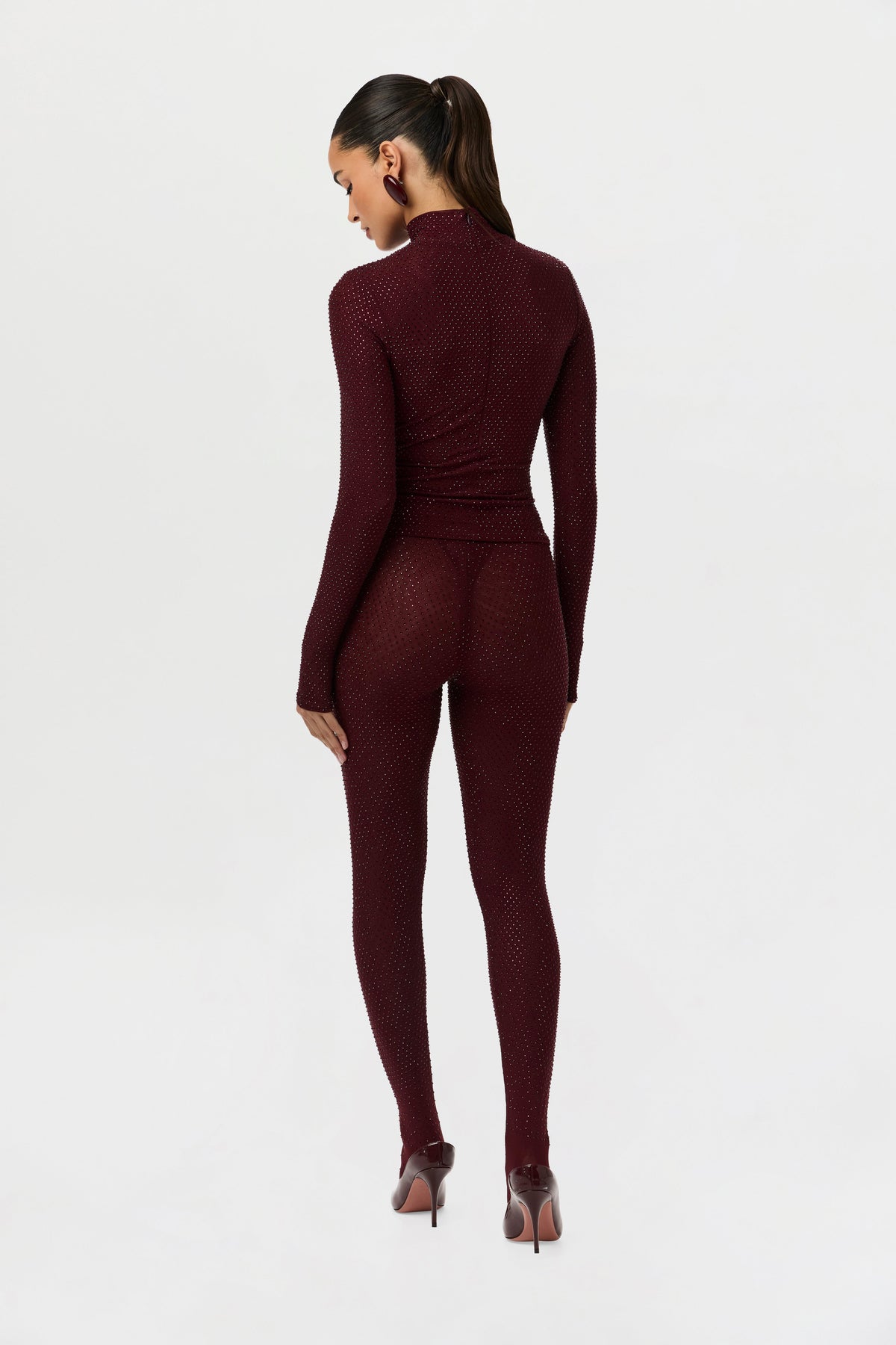 Dark Plum Crystal Closed Toe Leggings