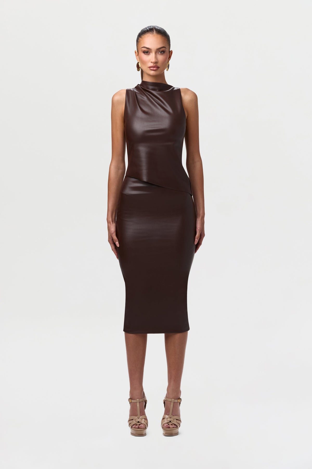 Dark Chocolate Vegan Leather Sleeveless Top