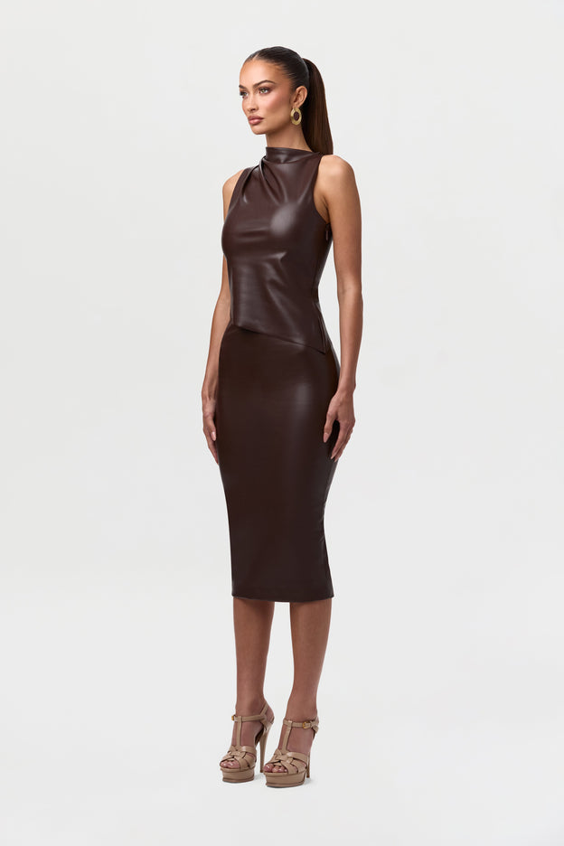 Vegan Leather Midi Skirt