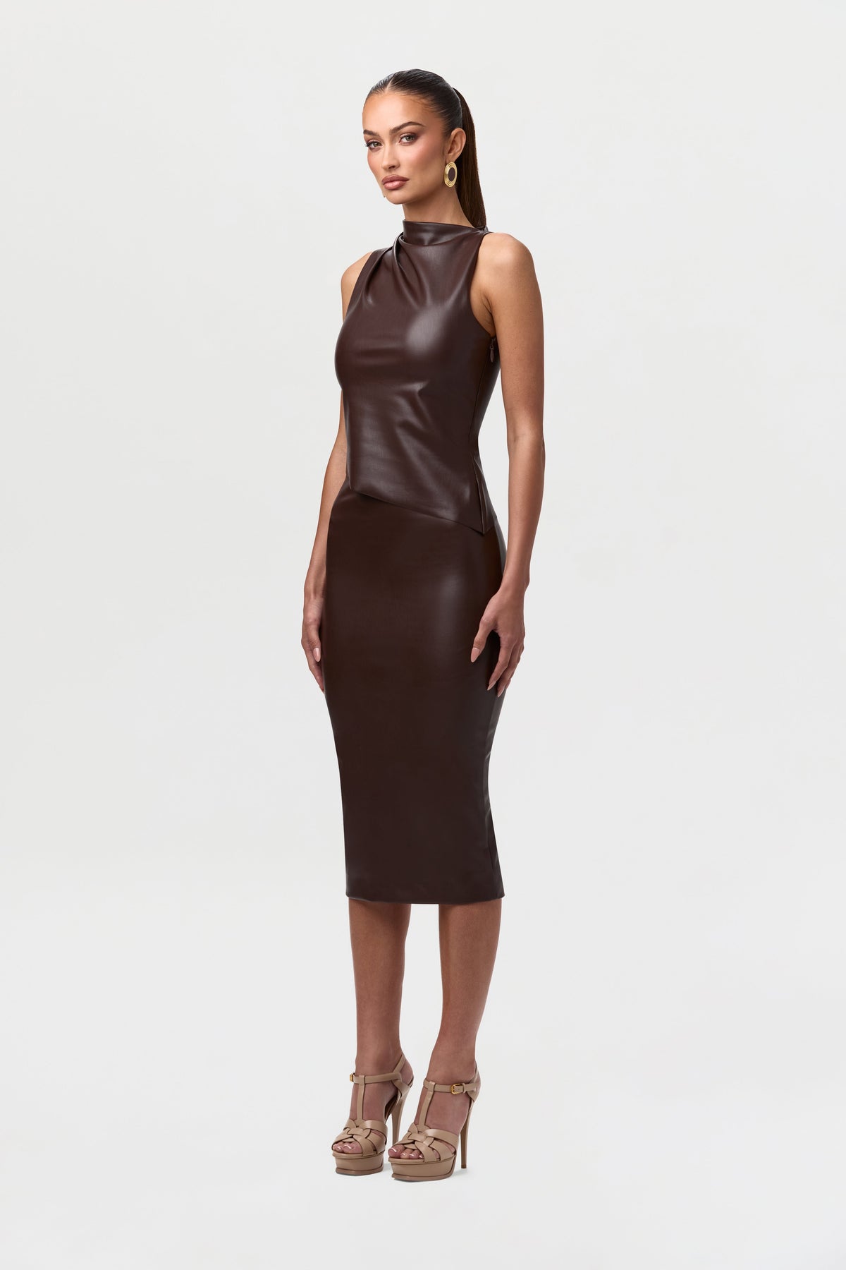 Dark Chocolate Vegan Leather Sleeveless Top