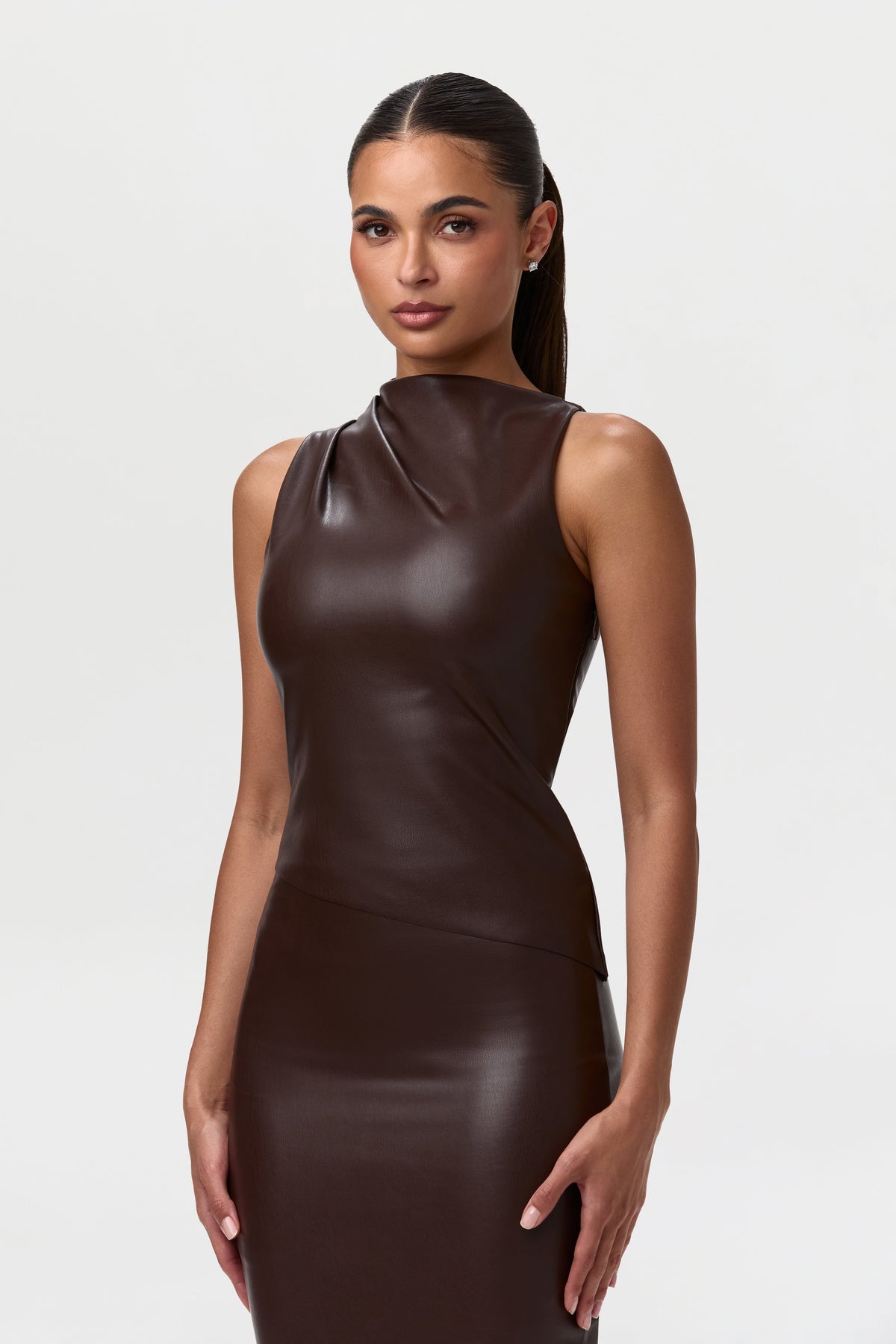 Dark Chocolate Vegan Leather Sleeveless Top