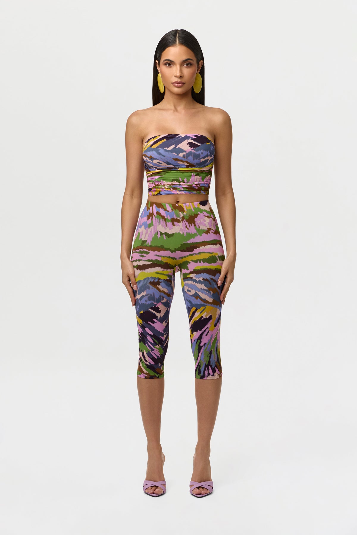 Brush Storm Naked Print Ruched Tube Top