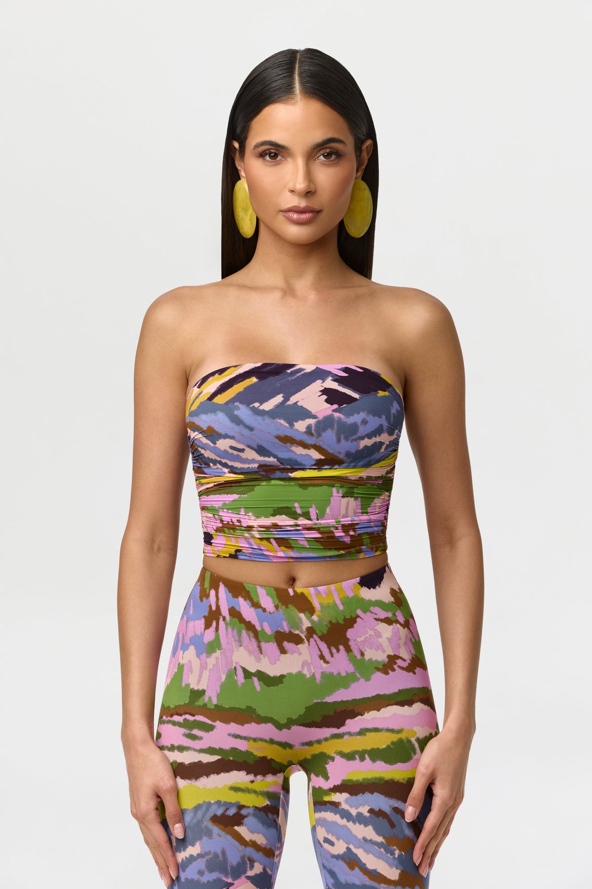 Brush Storm Naked Print Ruched Tube Top