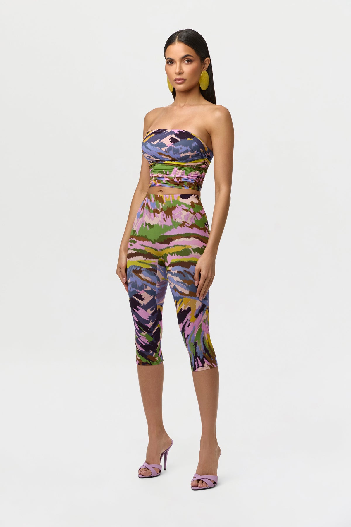 Brush Storm Naked Print Ruched Tube Top
