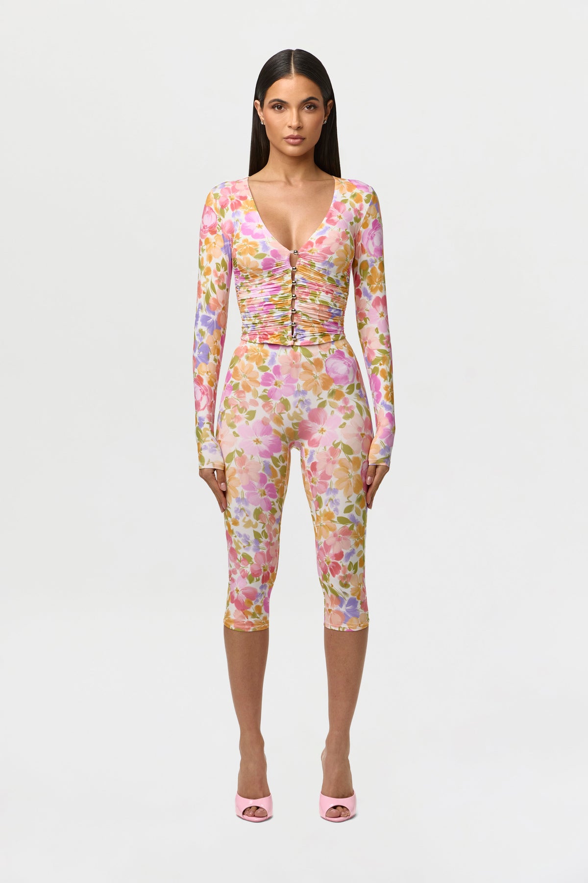 Blush Bloom Naked Print Capri Legging