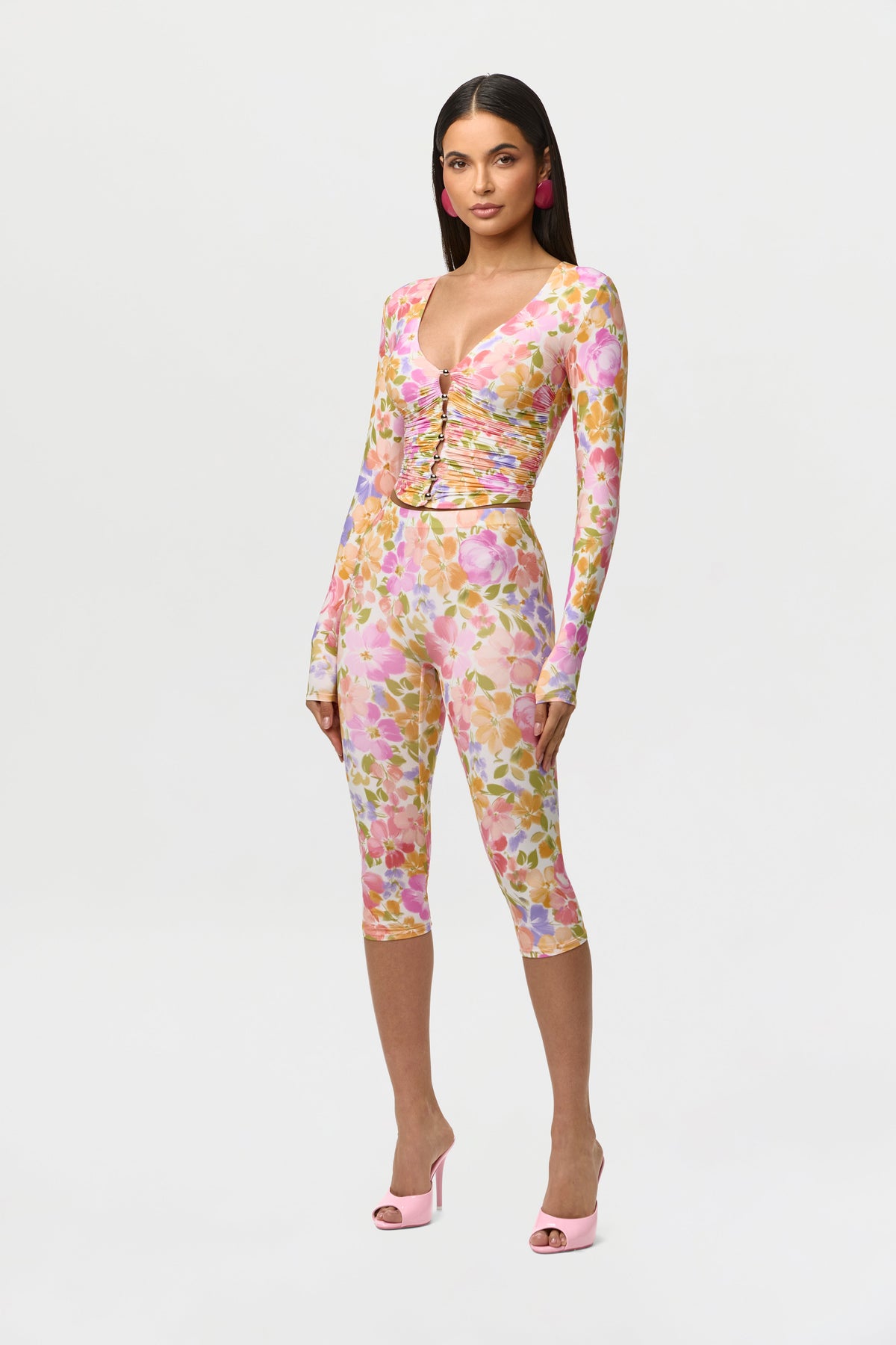 Blush Bloom Naked Print Capri Legging