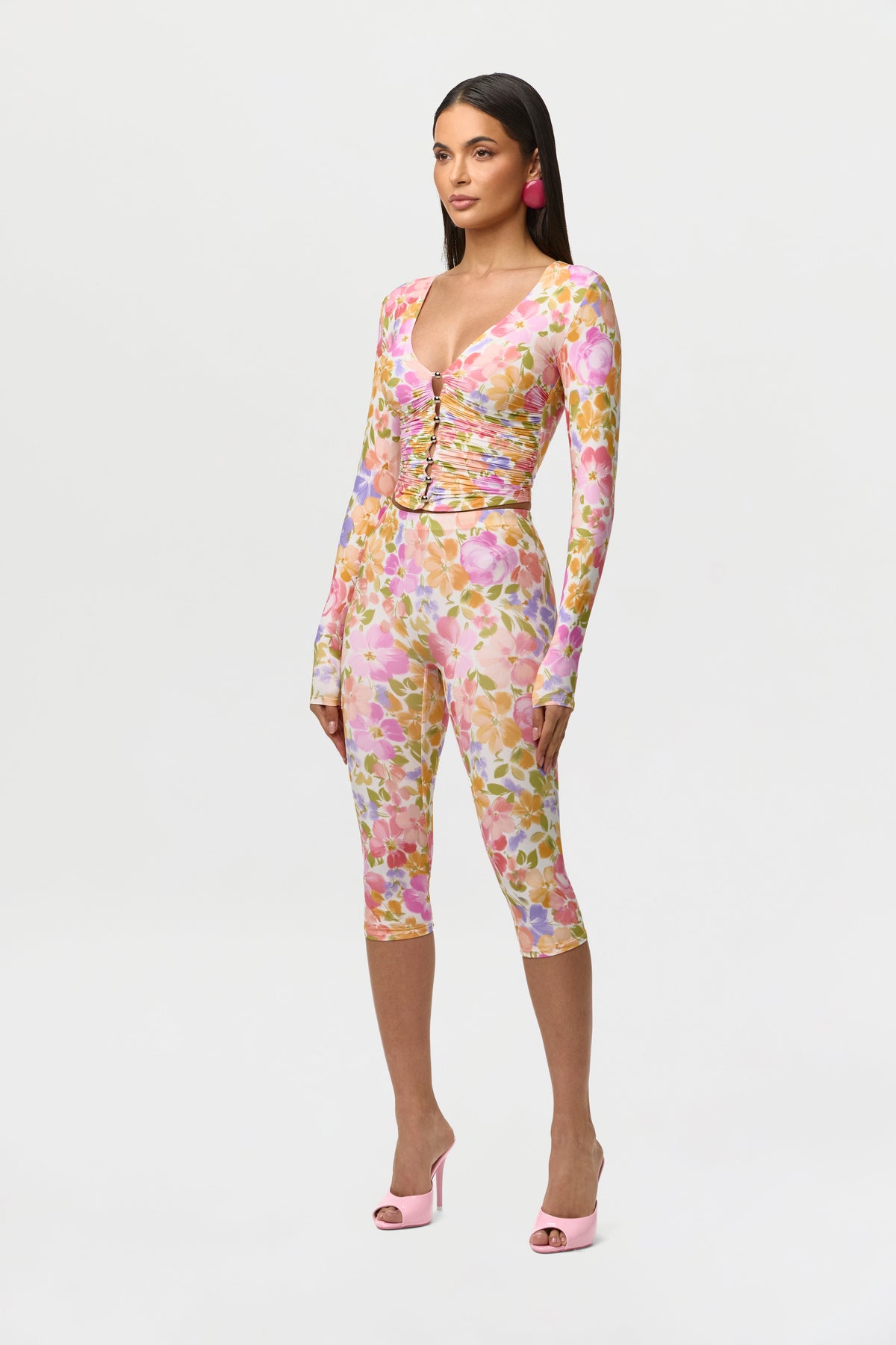 Blush Bloom Naked Print Capri Legging
