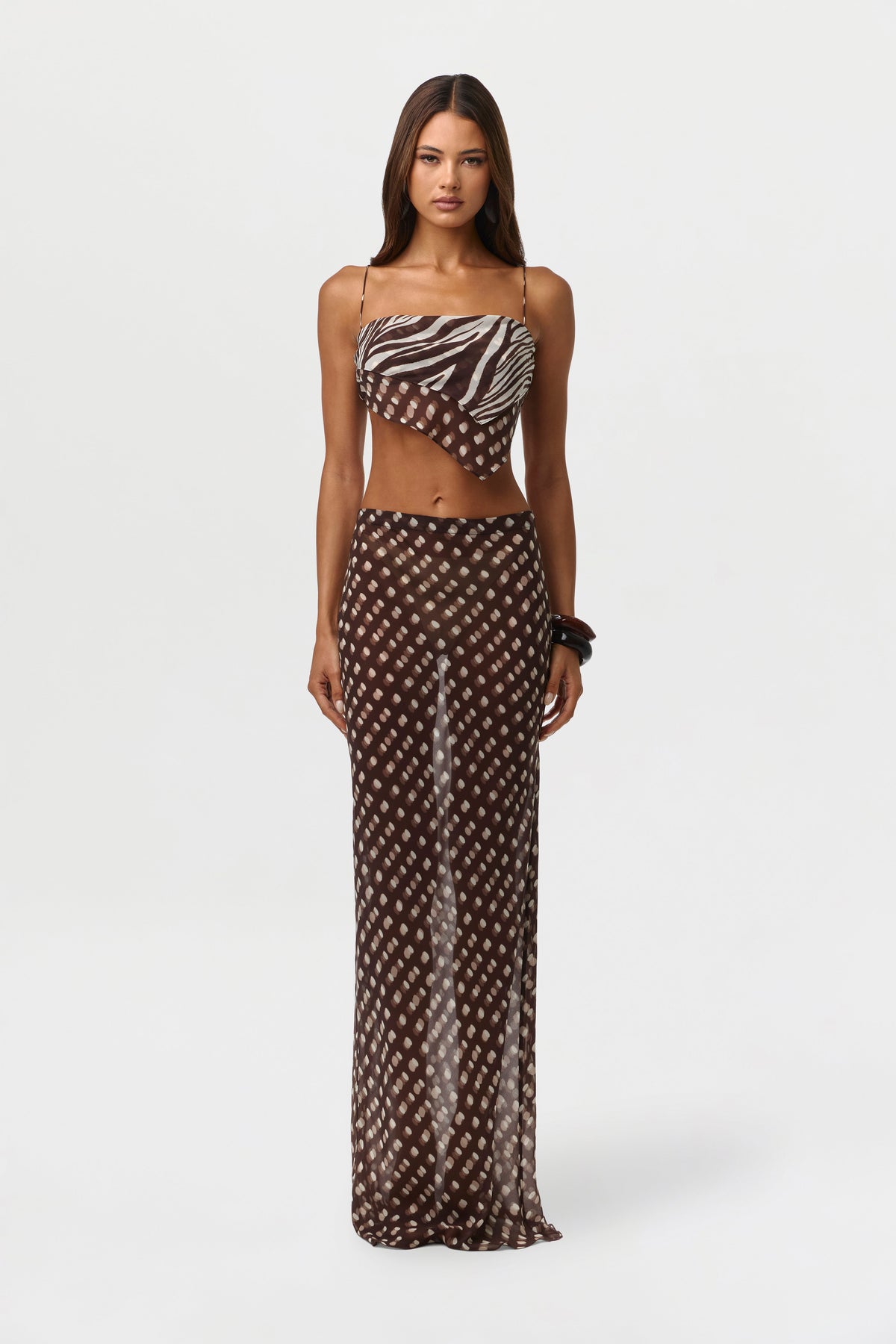 Polka Dot Illusion Chiffon Print Asymmetric Crop Top
