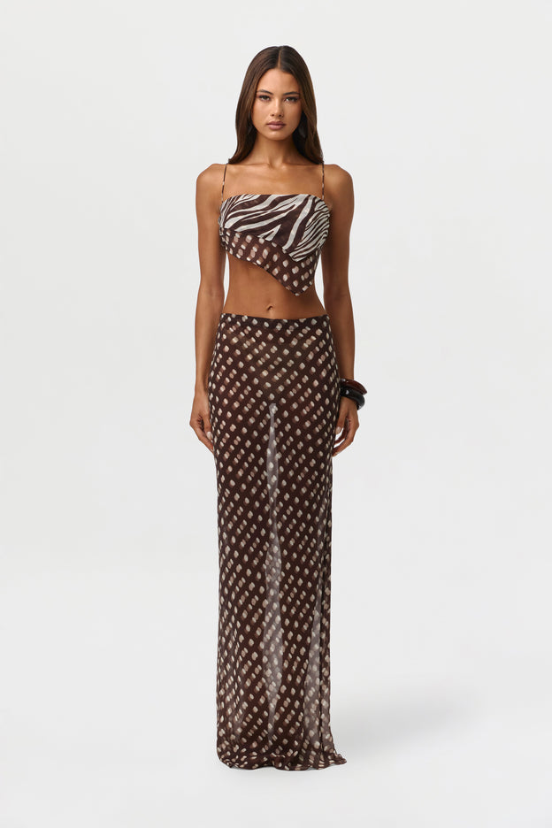 Chiffon Print Asymmetric Crop Top