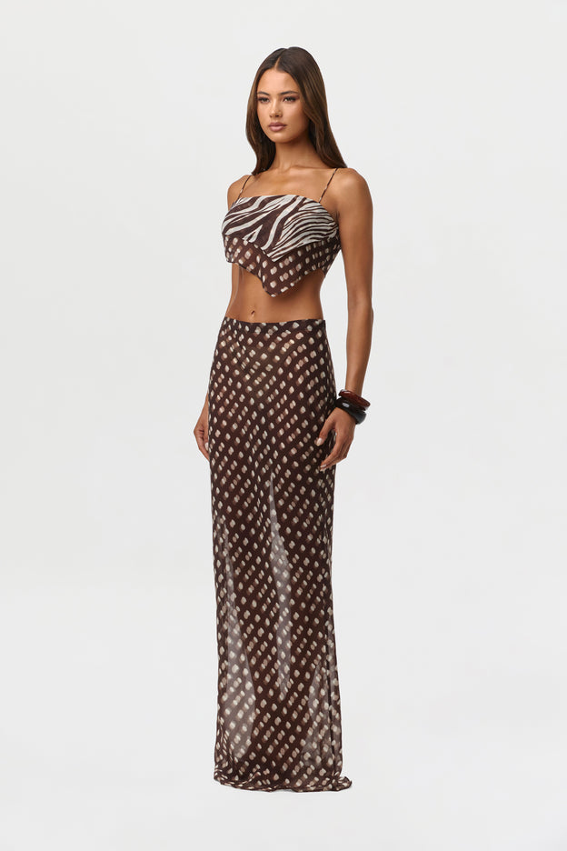 Chiffon Print Asymmetric Crop Top