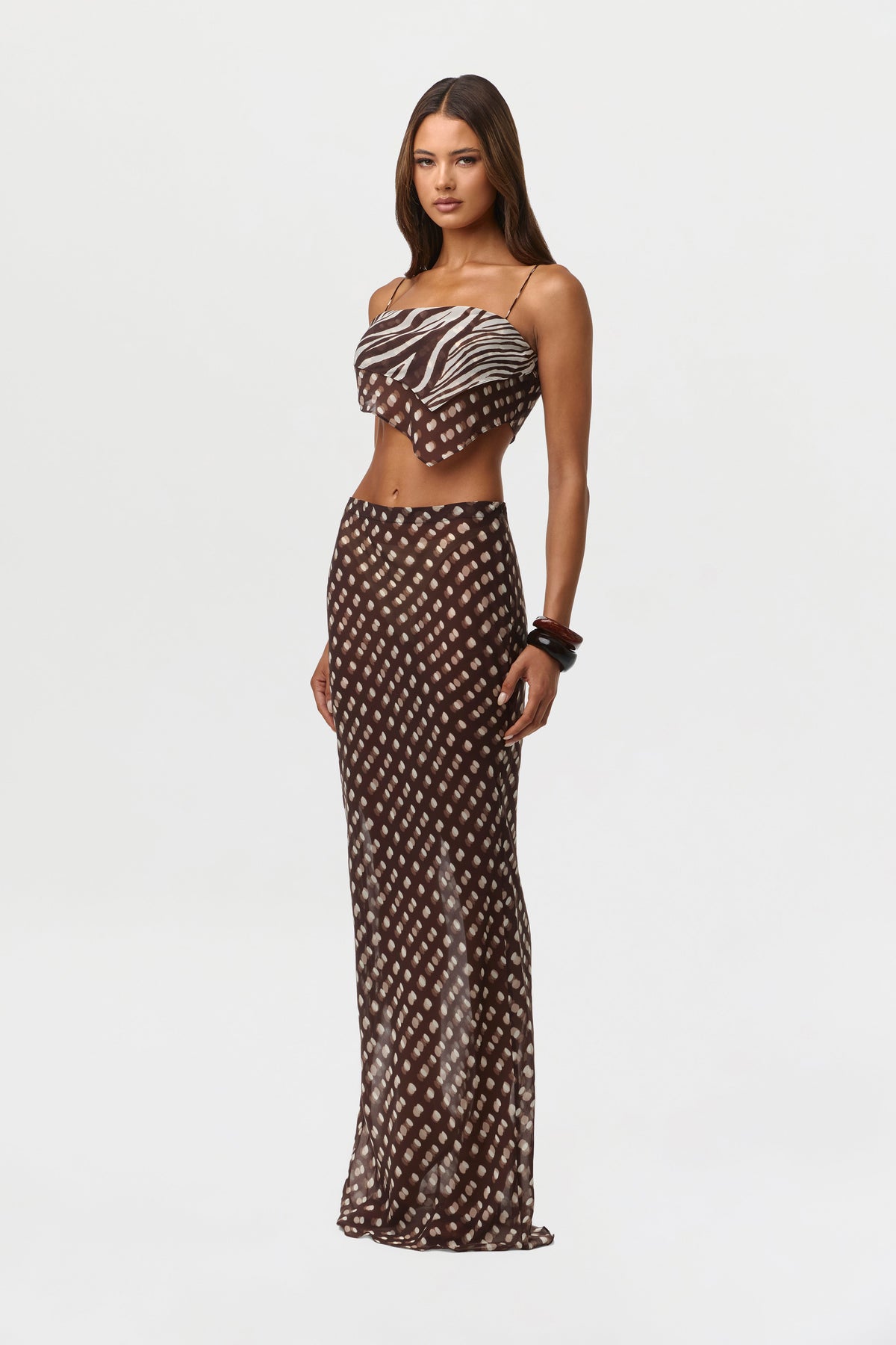 Polka Dot Illusion Chiffon Print Asymmetric Crop Top