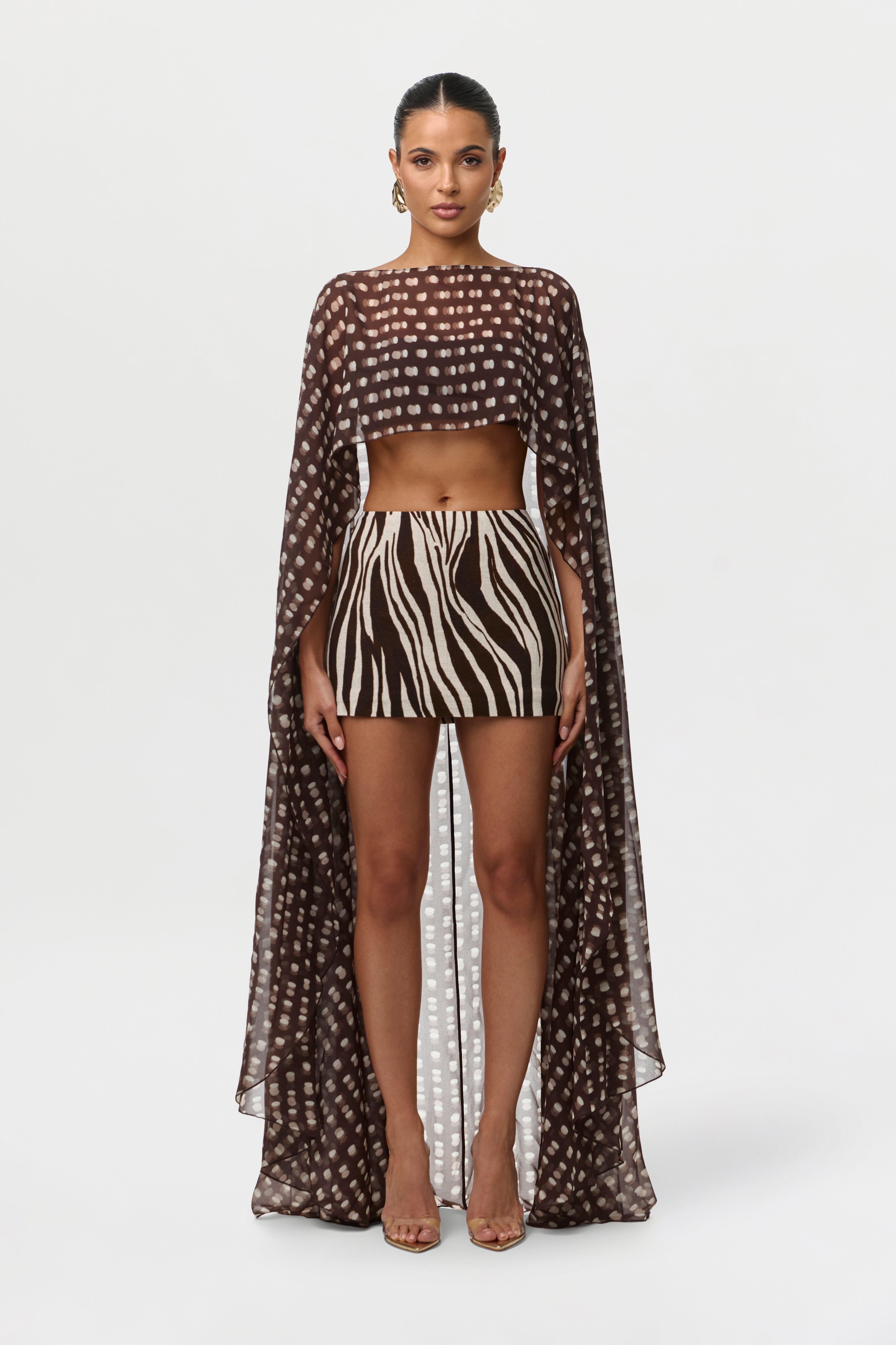 Chiffon Print Cape Crop Top