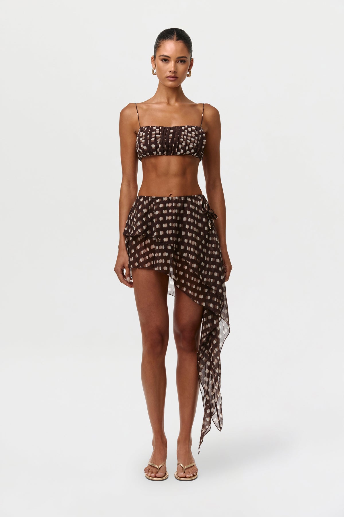 Polka Dot Illusion Chiffon Print Crop Top