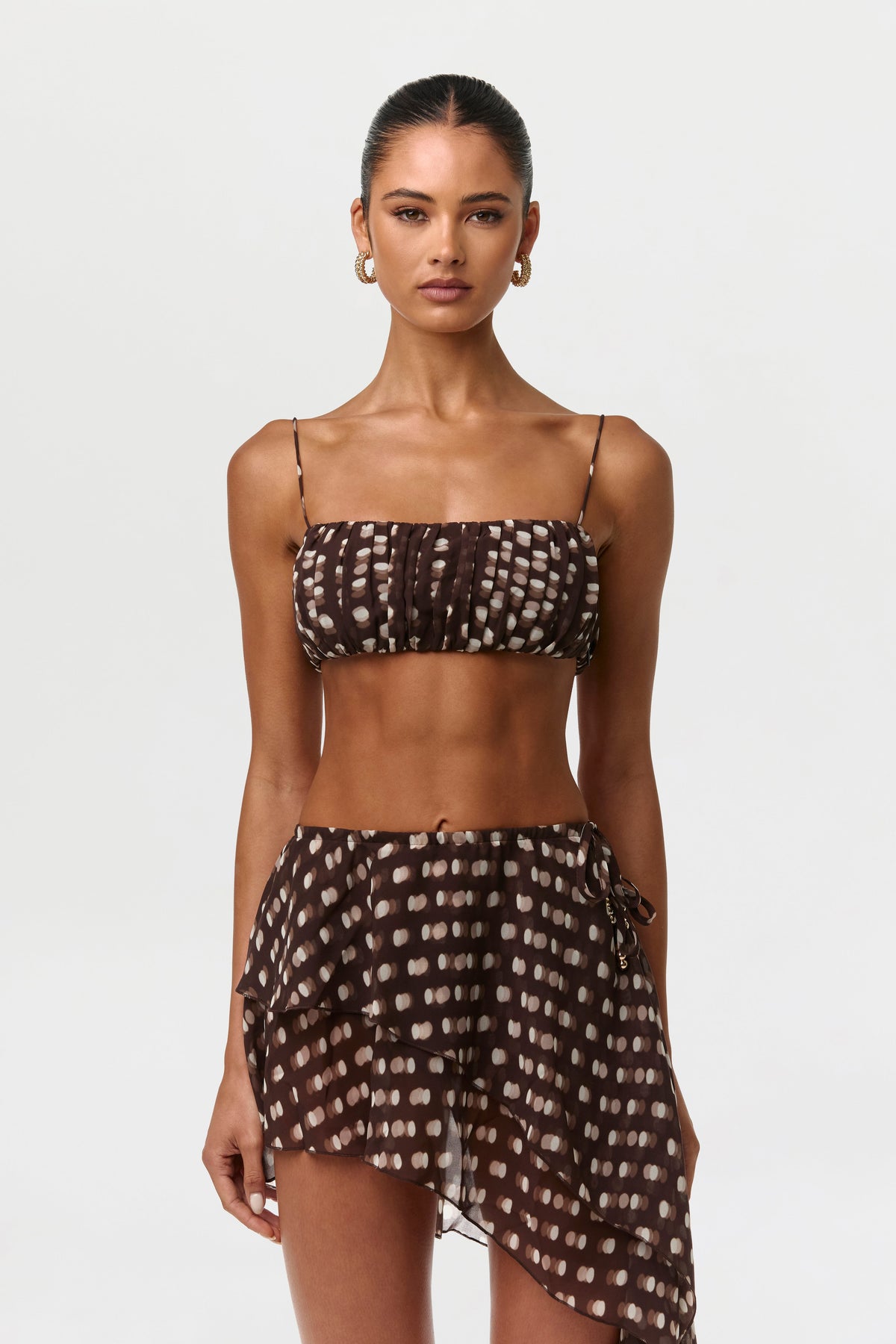 Polka Dot Illusion Chiffon Print Crop Top