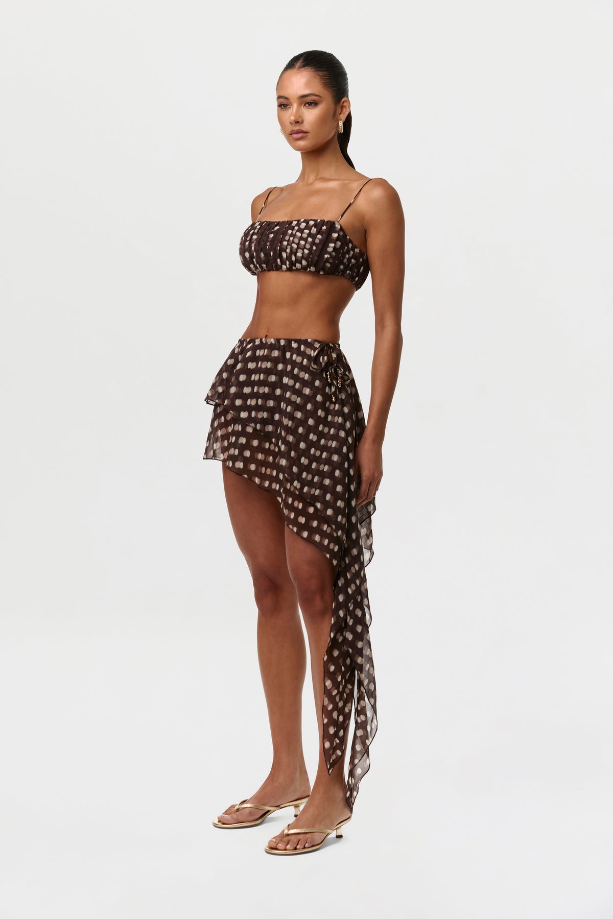 Polka Dot Illusion Chiffon Print Mini Skirt