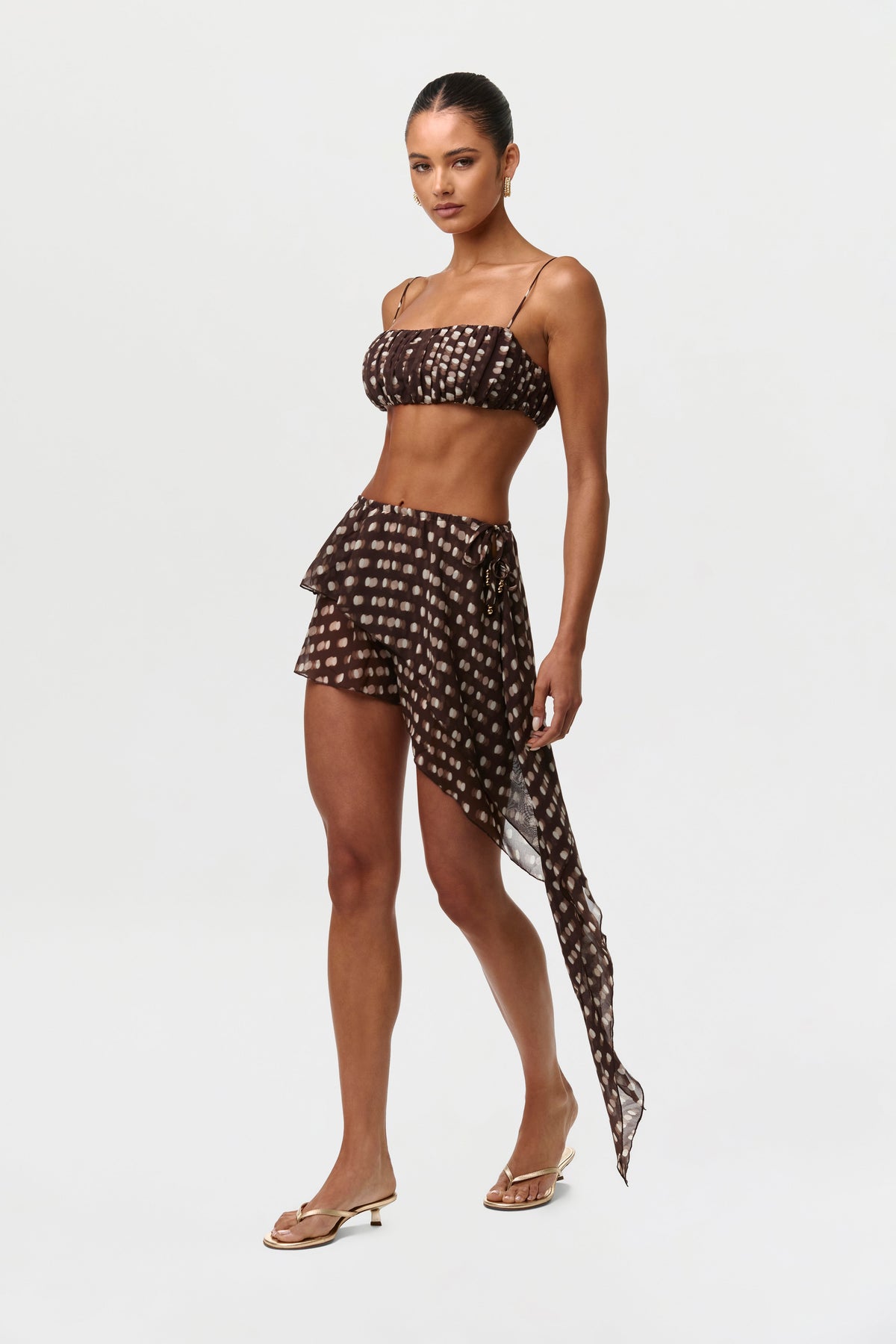 Polka Dot Illusion Chiffon Print Mini Skirt