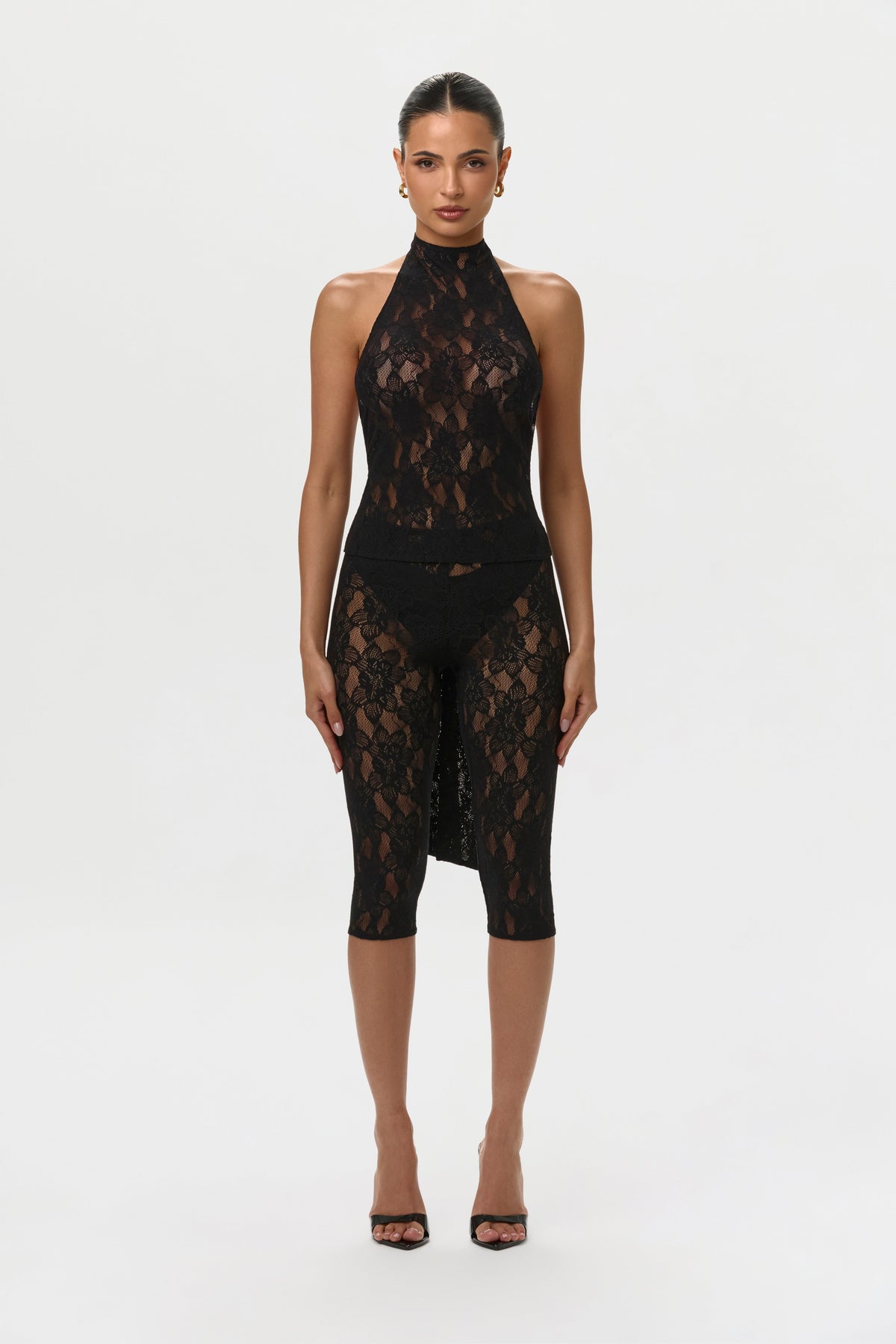 Black Stretch Lace Capri Leggings