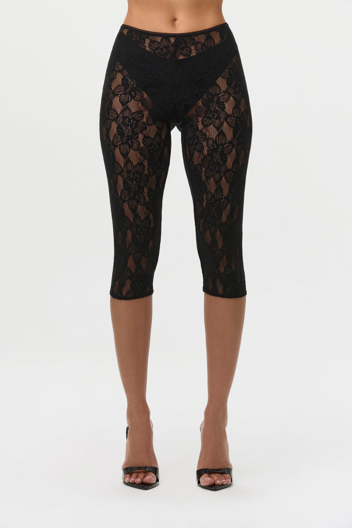 Black Stretch Lace Capri Leggings