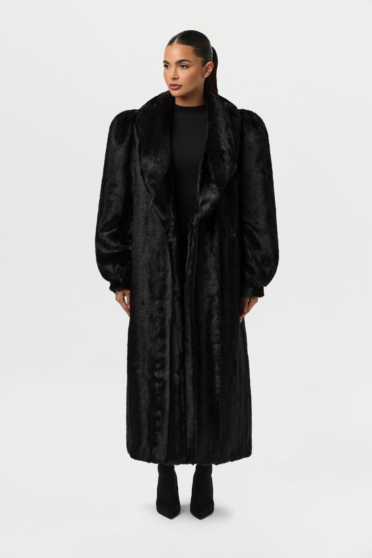 Black Faux Mink Long Coat