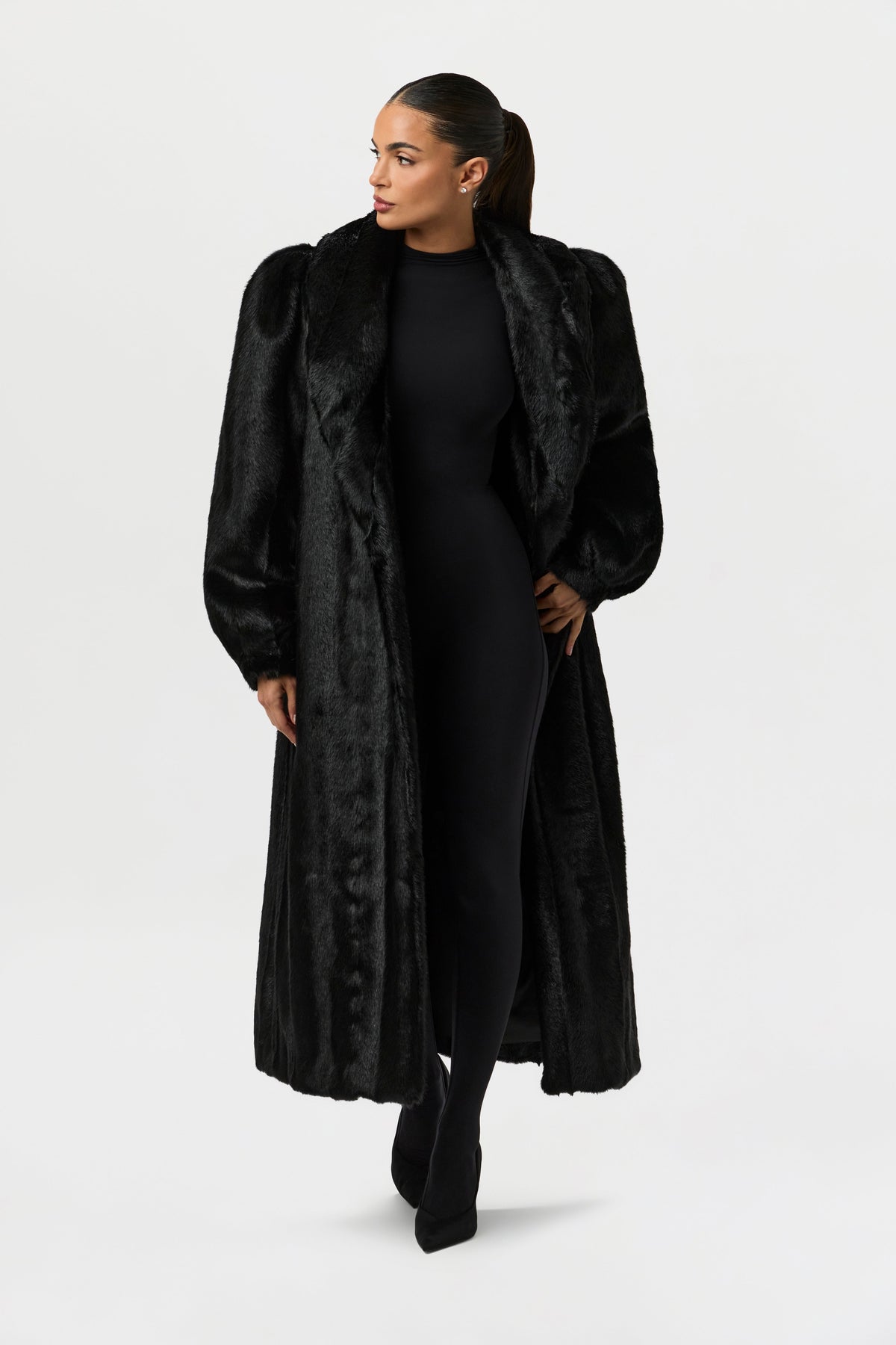 Black Faux Mink Long Coat