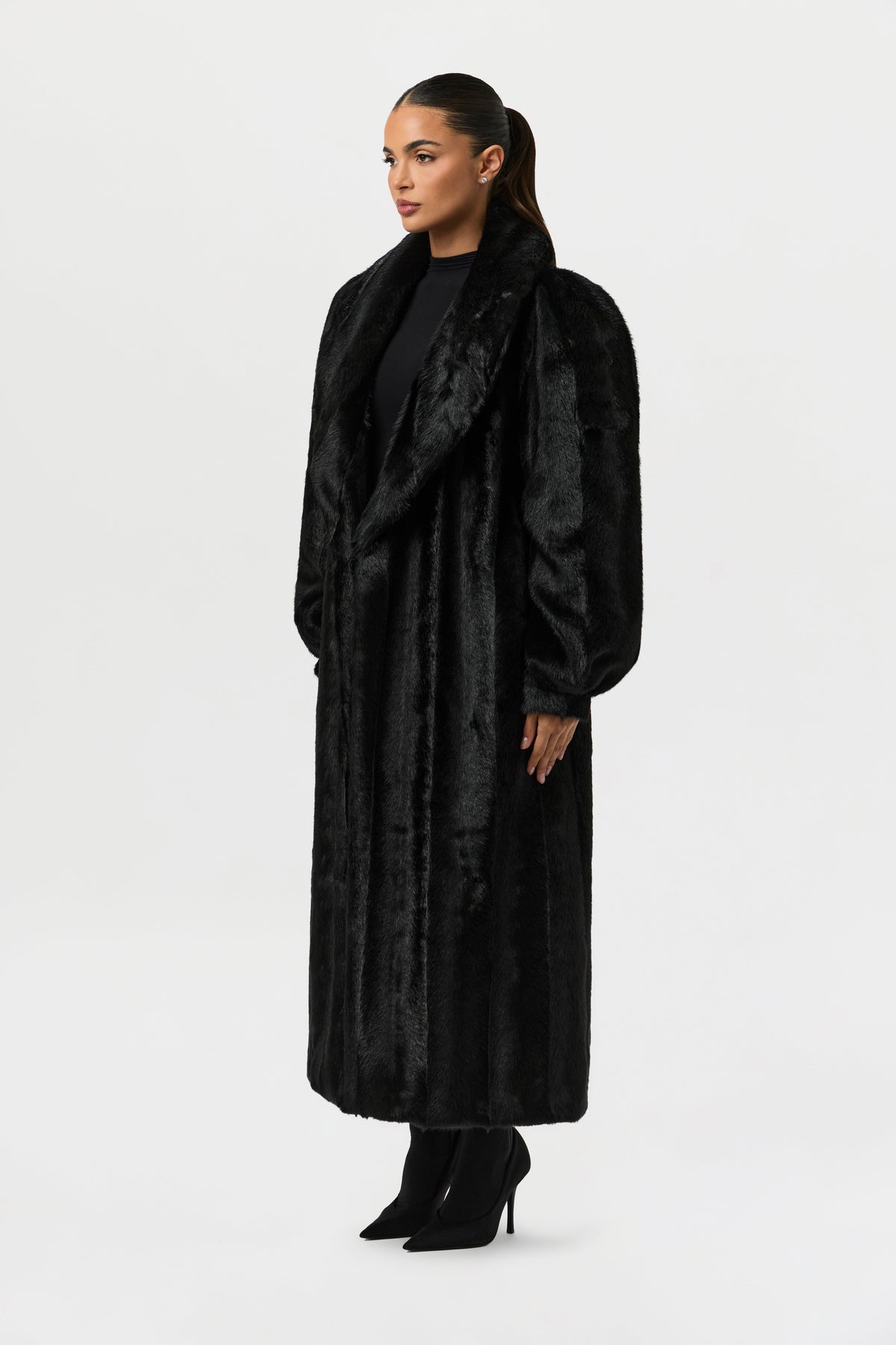 Black Faux Mink Long Coat