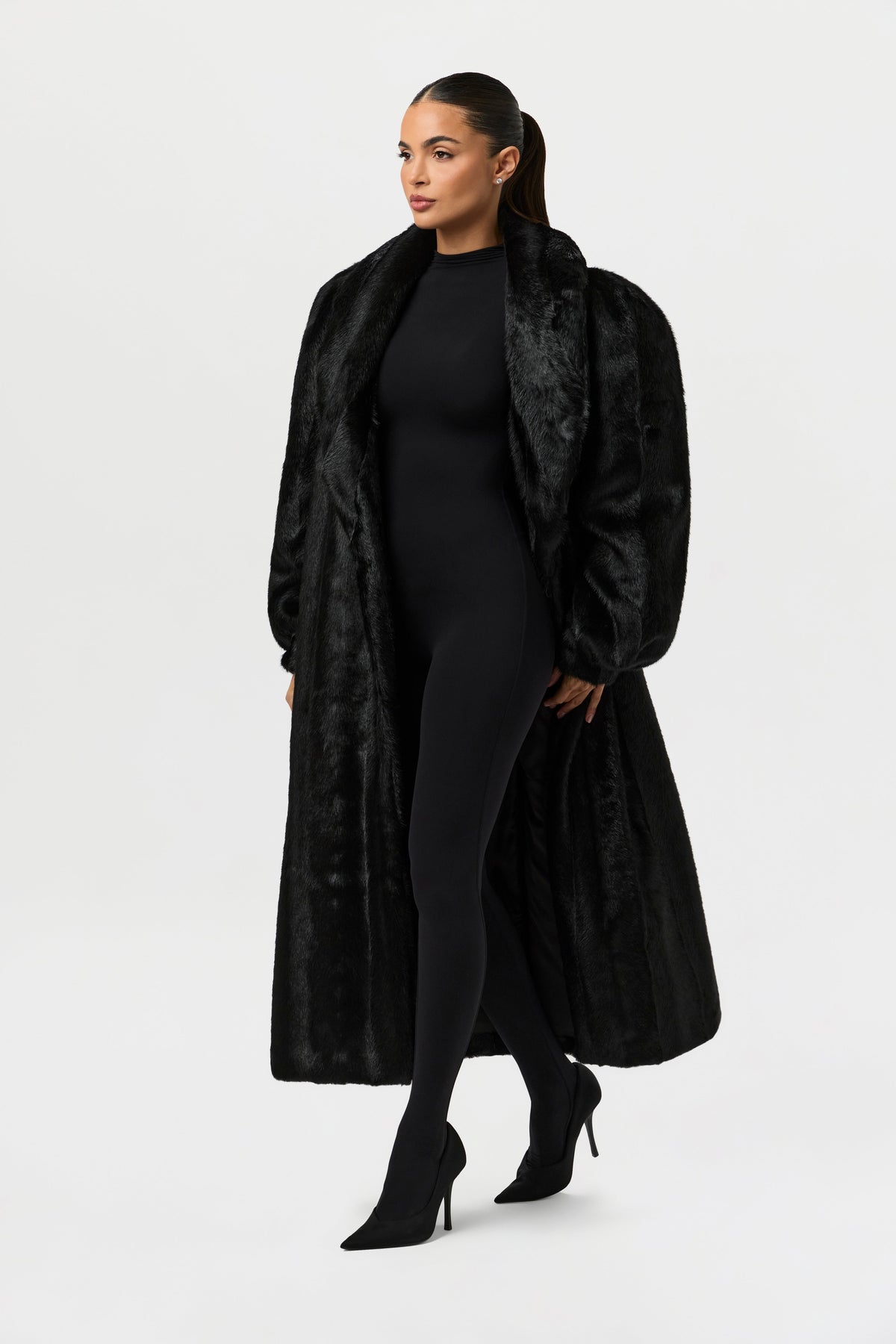 Black Faux Mink Long Coat