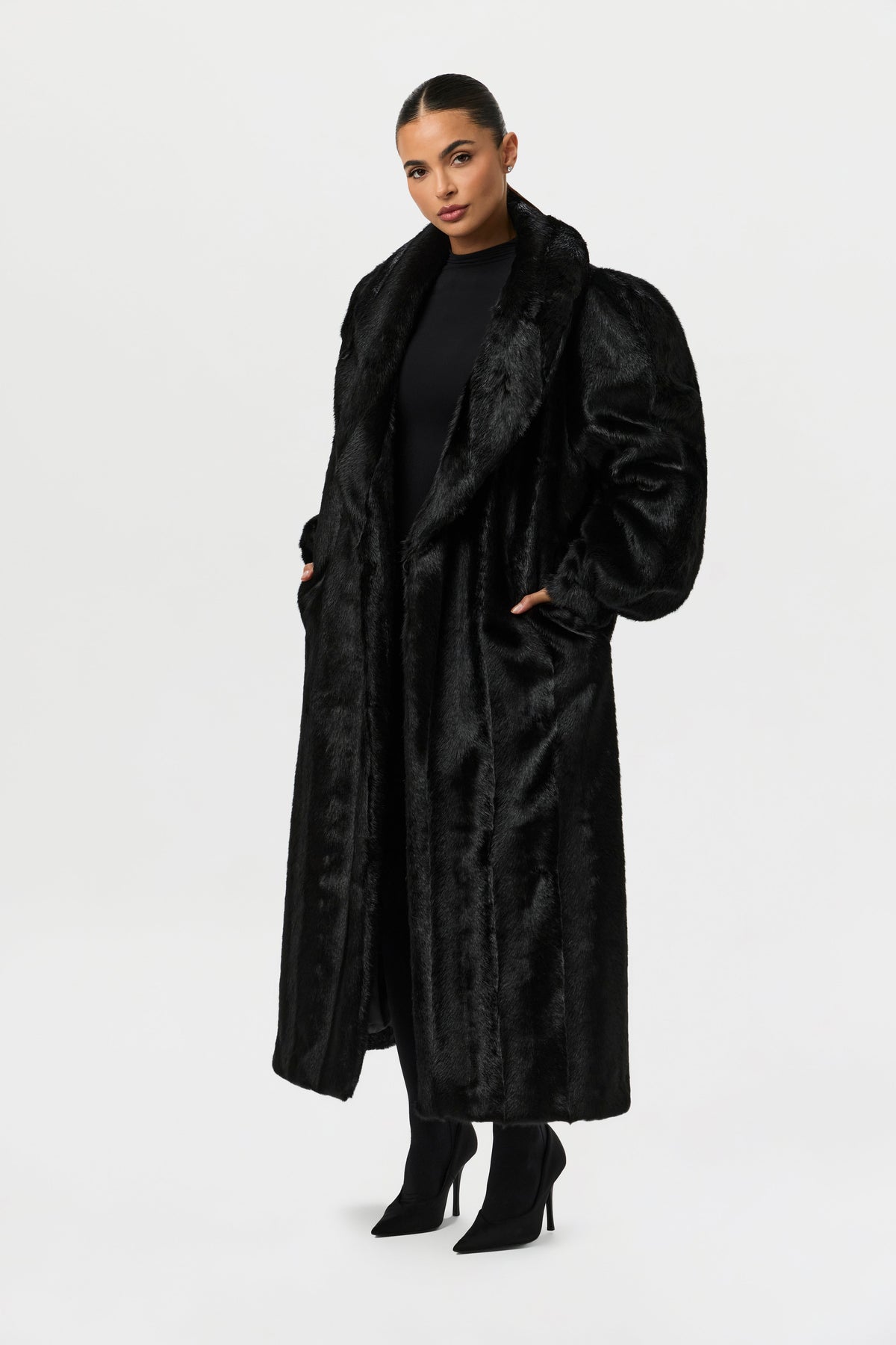 Black Faux Mink Long Coat